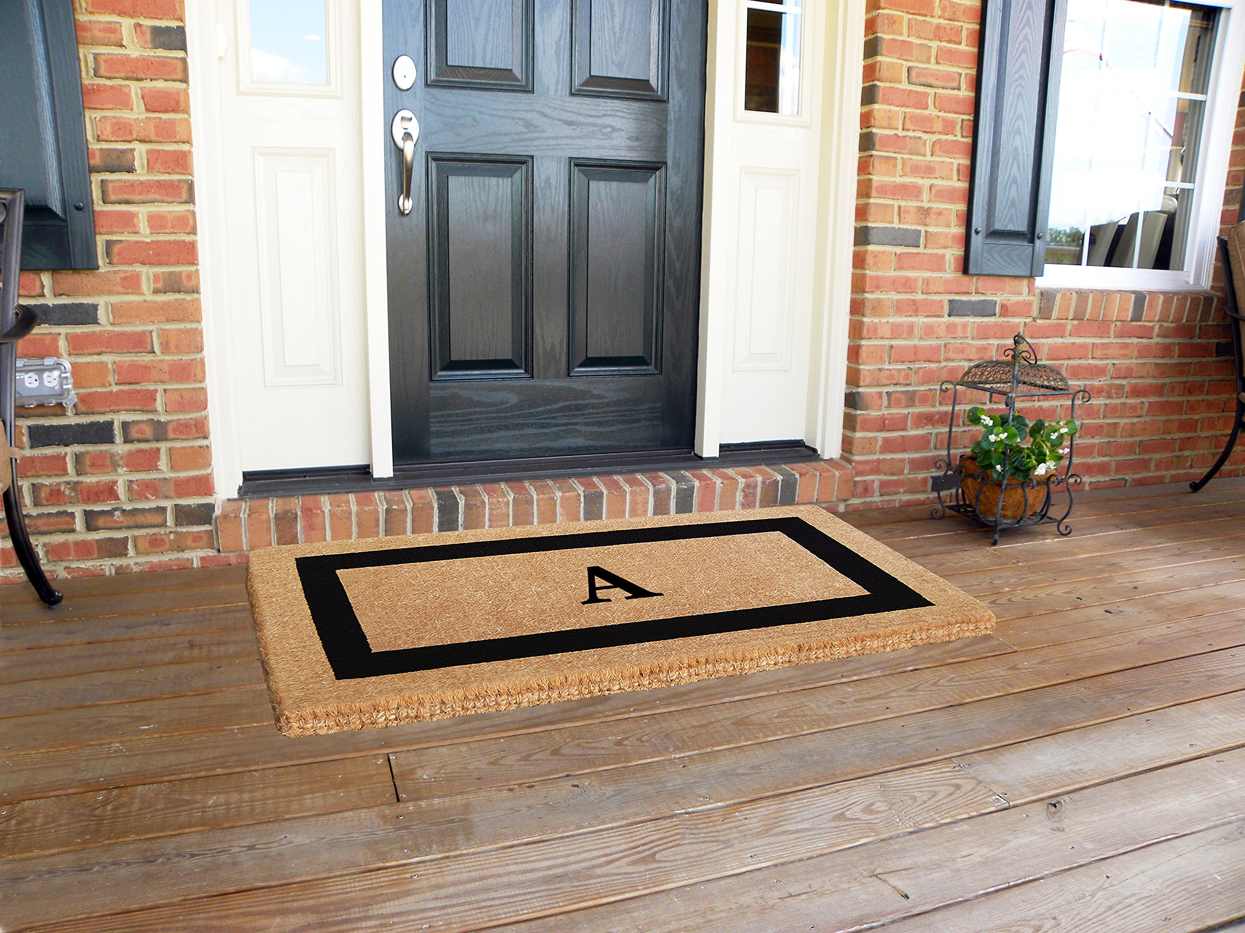 Premium 24x57 Inch Heavy Duty Coco Coir Doormat - Black Single Picture Frame with Monogram, Perfect for Entryway, Patio or Home Decor Gift