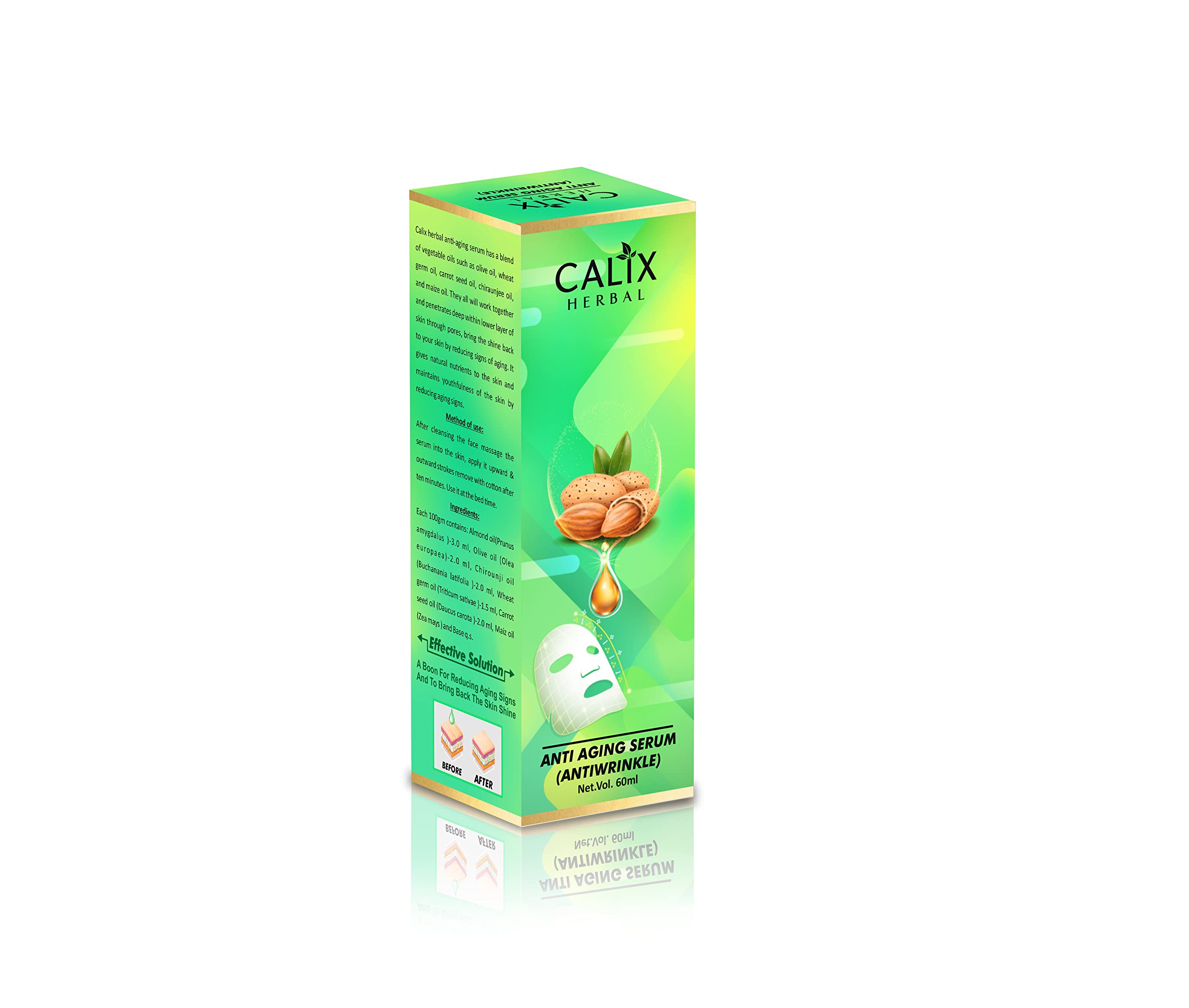 Calix Herbal Organic Ayurvedic Anti-Aging Face Serum for Men & Women – Reduce Wrinkles, Tighten Skin & Brighten Complexion | All Skin Types | 60ml | Perfect for Daily Skincare Routine & Nighttime Anti-Wrinkle Treatment