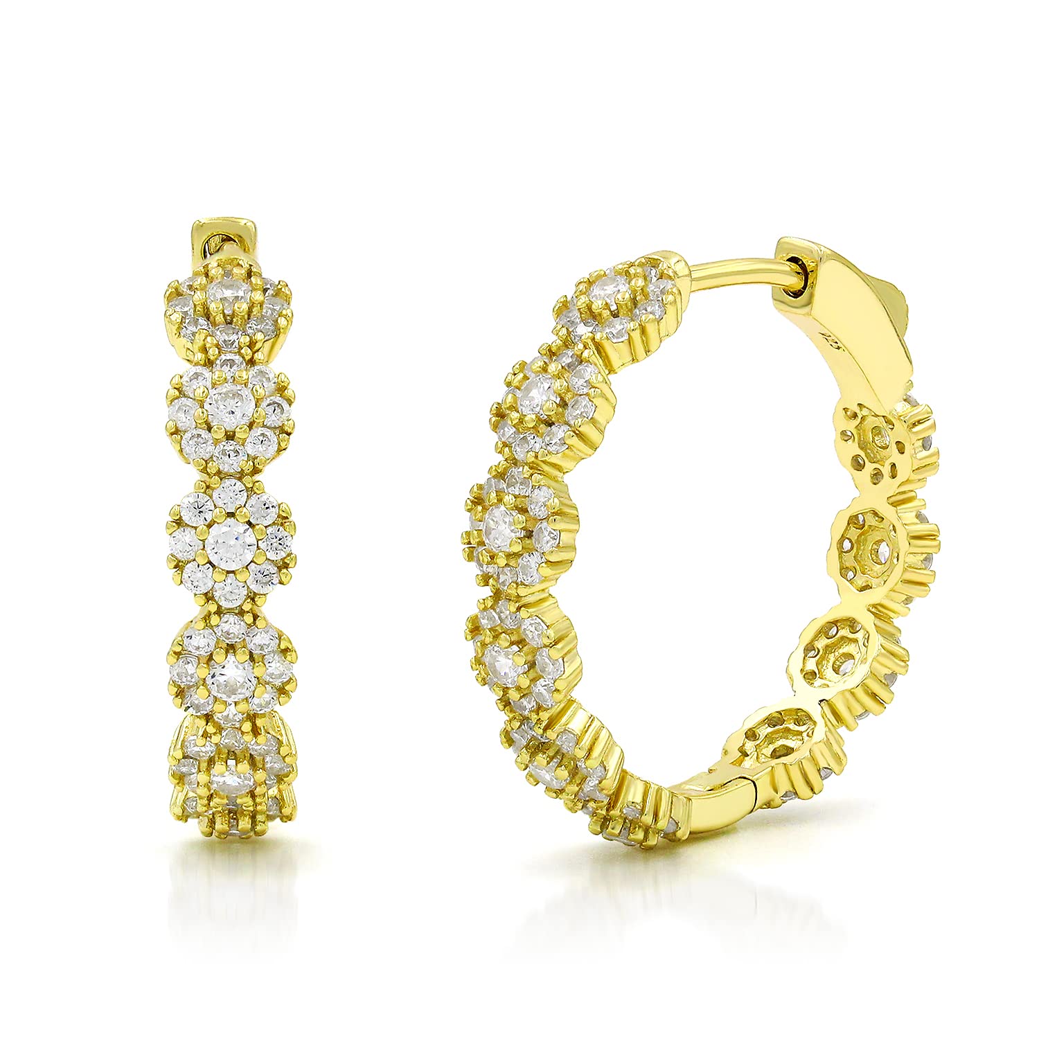 Giorgio Bergamo 925 Sterling Silver Micro Pave Cluster Hoop Earrings with CZ Cubic Zirconia - Elegant Dangle Earrings for Women, Perfect for Parties, Weddings & Everyday Wear