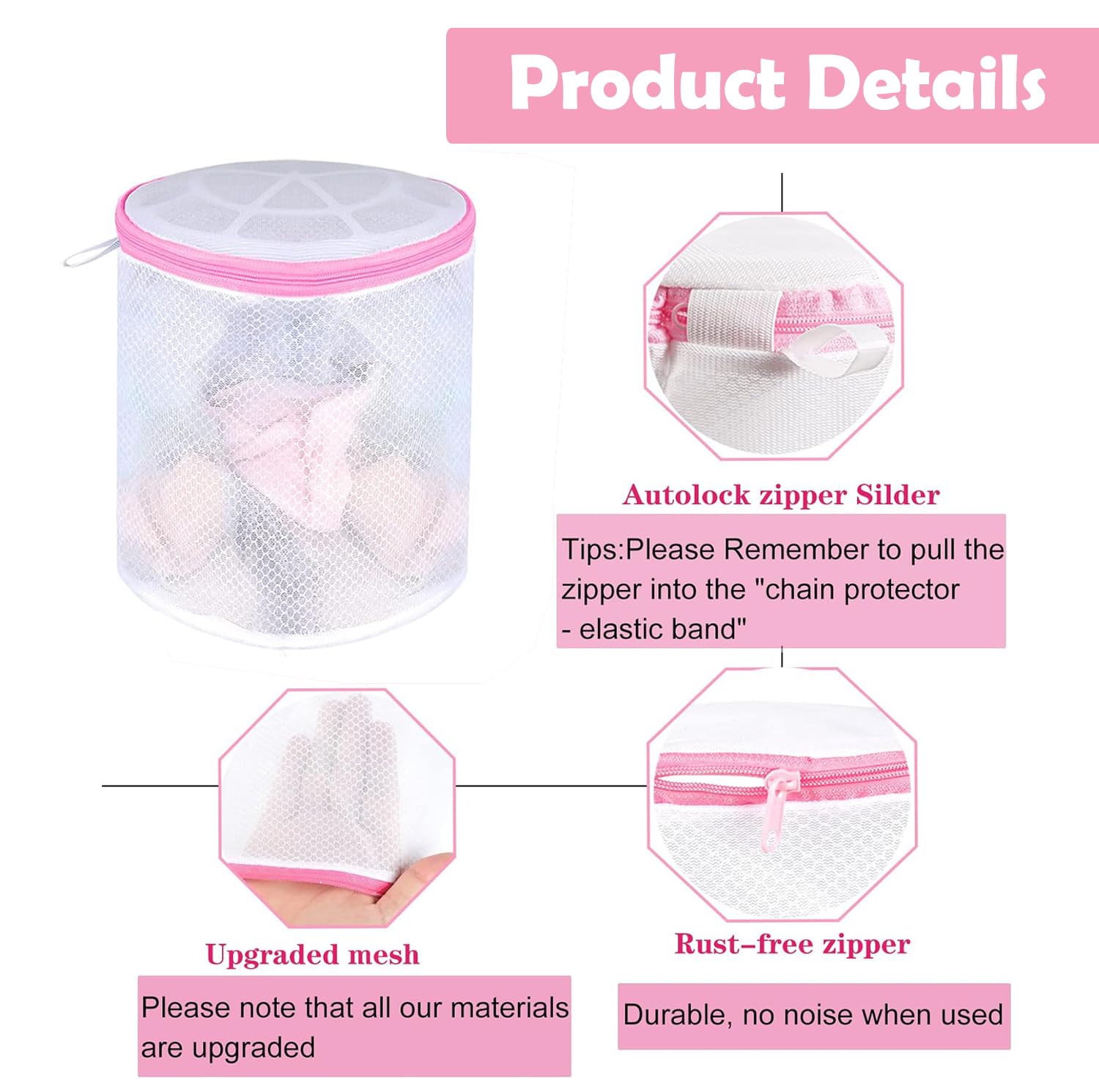 Mesh Bra Bags for Laundry - 3 Pack Delicate Wash Bags for Bras, Socks & Underwear - Machine Washable Lingerie Protector for Gentle Cycle - Perfect for Travel, Gym & Home Laundry Care