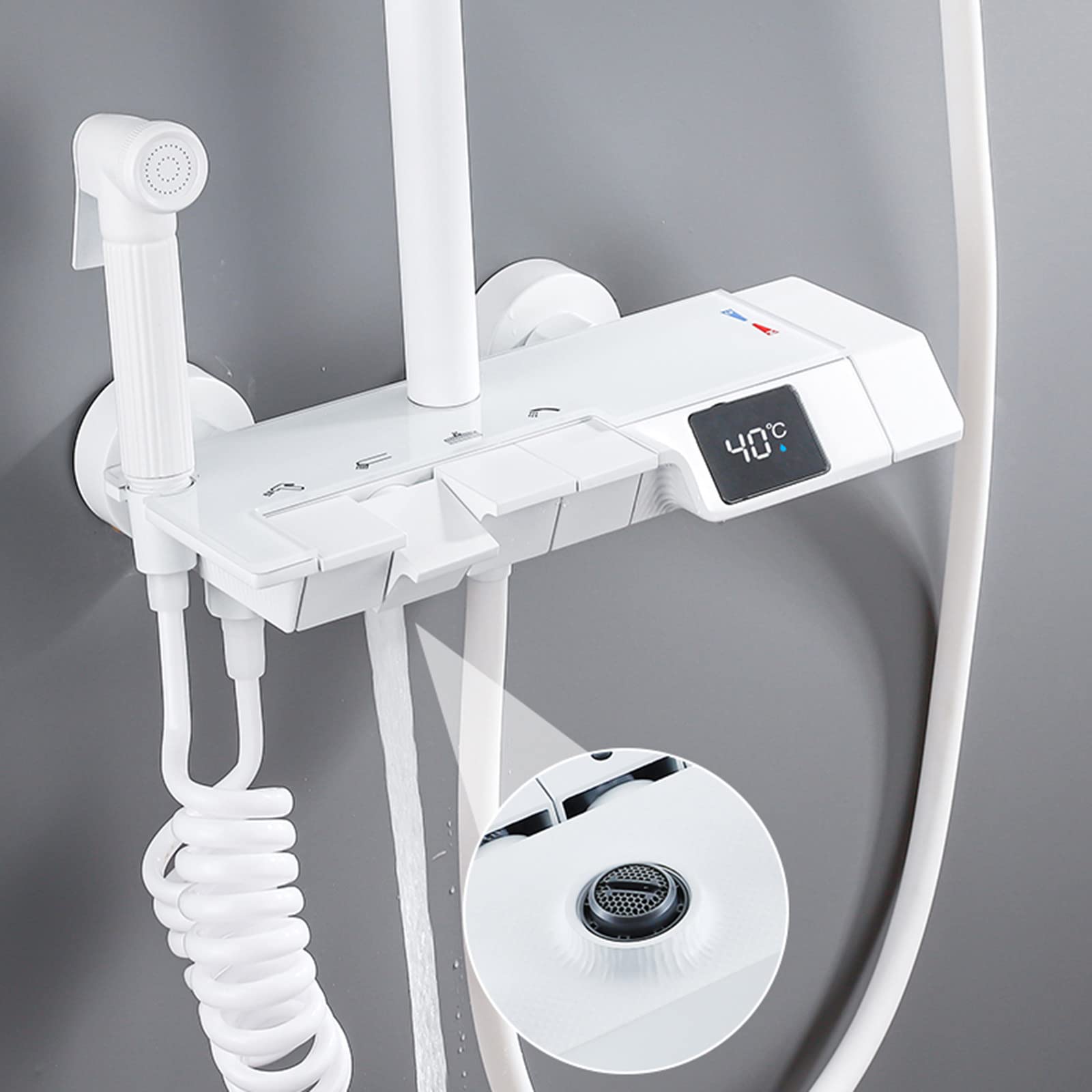 Boyuan Thermostatic Digital Shower System - 4 Function Piano Key Mixer Tap with Rainfall Shower Head, Handheld Bidet Sprayer & Adjustable Tub Spout | Perfect for Modern Bathrooms, Spa-Like Experience & Water-Saving Homes