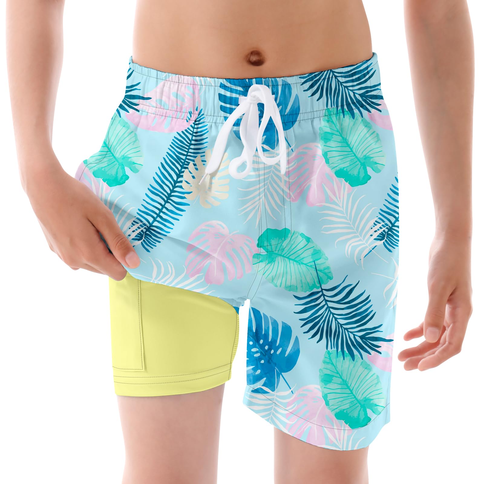 **Boys Quick Dry Swim Trunks with Compression Liner - Kids Bathing Suits & Boxer Briefs for Swimming, Beach & Pool (Ages 7-20 Years)**