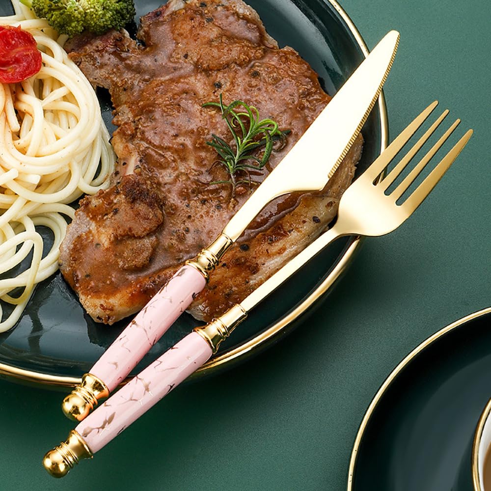 20-Piece Stainless Steel Flatware Set for 4 - Heavy Duty Pink Silverware with Steak Knives, Forks & Spoons - Food Grade Cutlery Set - Perfect for Wedding Gifts & Housewarming - Ideal for Dining, Entertaining & Everyday Use