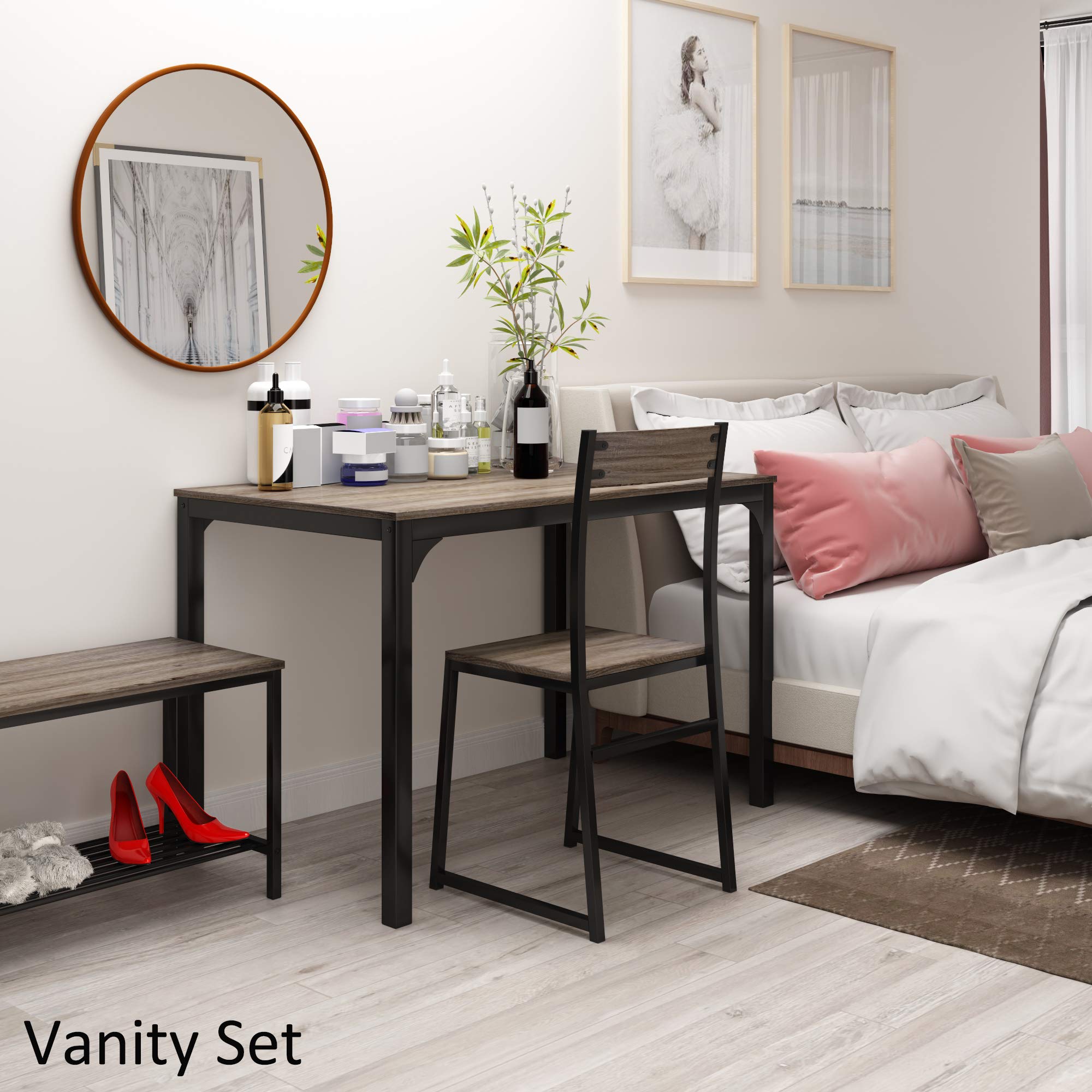 LZ LEISURE ZONE 4-Piece Dining Table Set with 2 Chairs & Bench - Modern Kitchen Table and Chair Set for Home Dining Room (Gray) | Perfect for Small Spaces, Family Meals, and Entertaining Guests