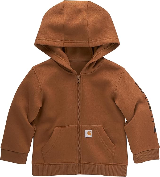 Carhartt Men's Long Sleeve Full Zip Hooded Sweatshirt with Logo - Brown | Workwear & Outdoor Activities | Durable Cotton Fleece for Construction, Hiking & Casual Wear