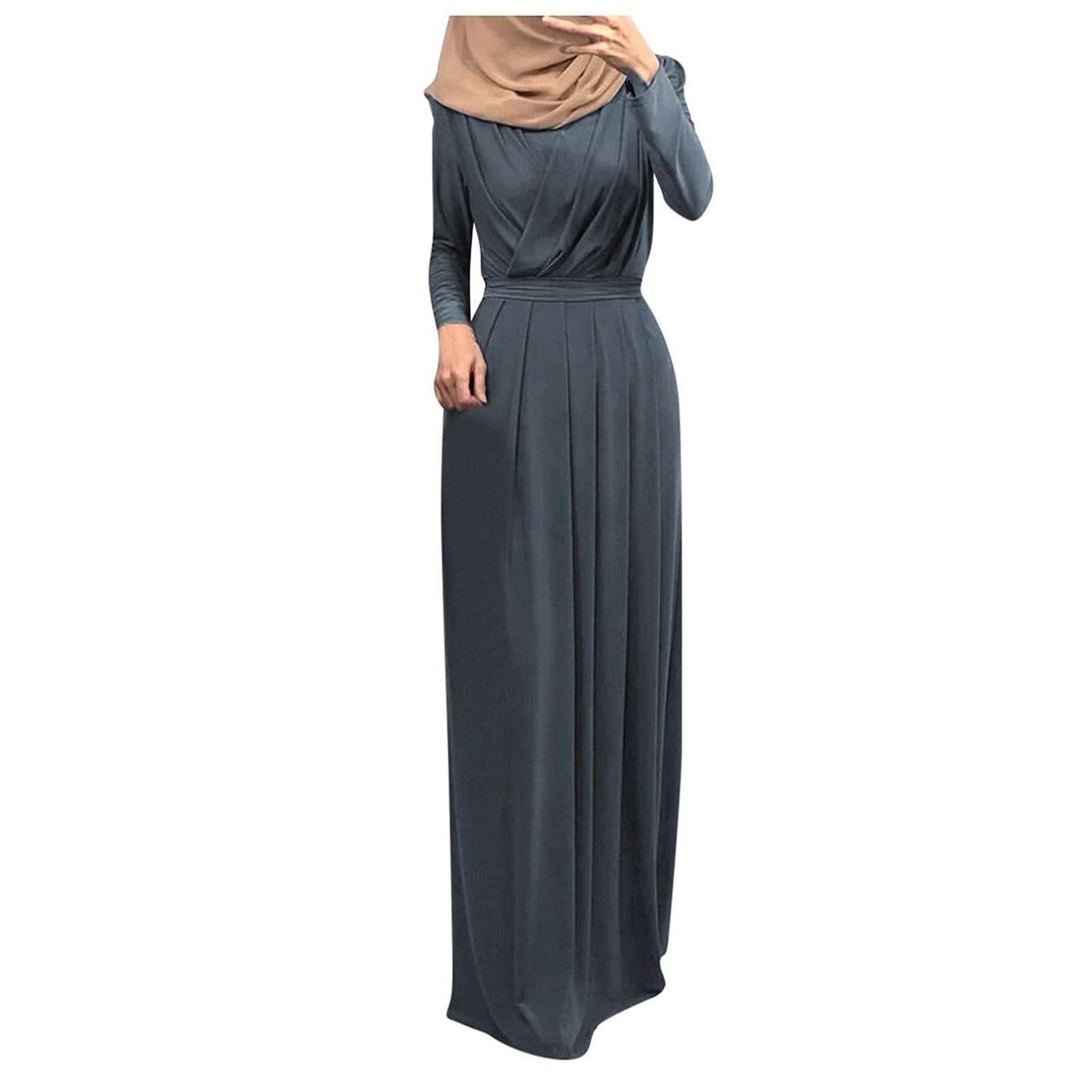 ETHKIA Women's V-Neck Tie Pleated Maxi Dress - Flowy Summer Casual Long Dress for Beach, Party & Everyday Wear