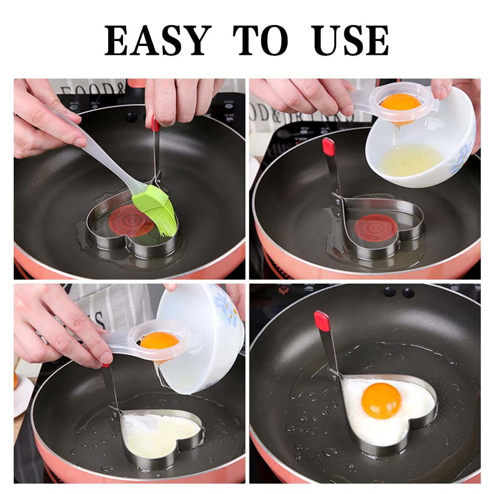 2 Pack Stainless Steel Egg Rings with Heat-Resistant Handle - Non Stick Pancake Mold, Fried Egg Cooking Rings for Perfect Eggs & Pancakes - Ideal for Breakfast, McMuffins, Sandwiches & More