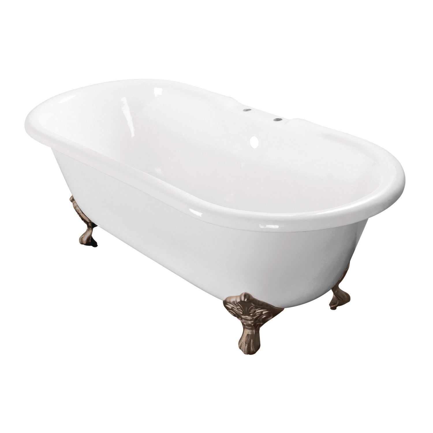 Aqua Eden 60 Inch White Cast Iron Clawfoot Bathtub - Double Ended Oval Tub with Brushed Nickel Faucet Drillings | Vintage Bathroom Decor, Luxury Soaking Tub for Spa-Like Relaxation