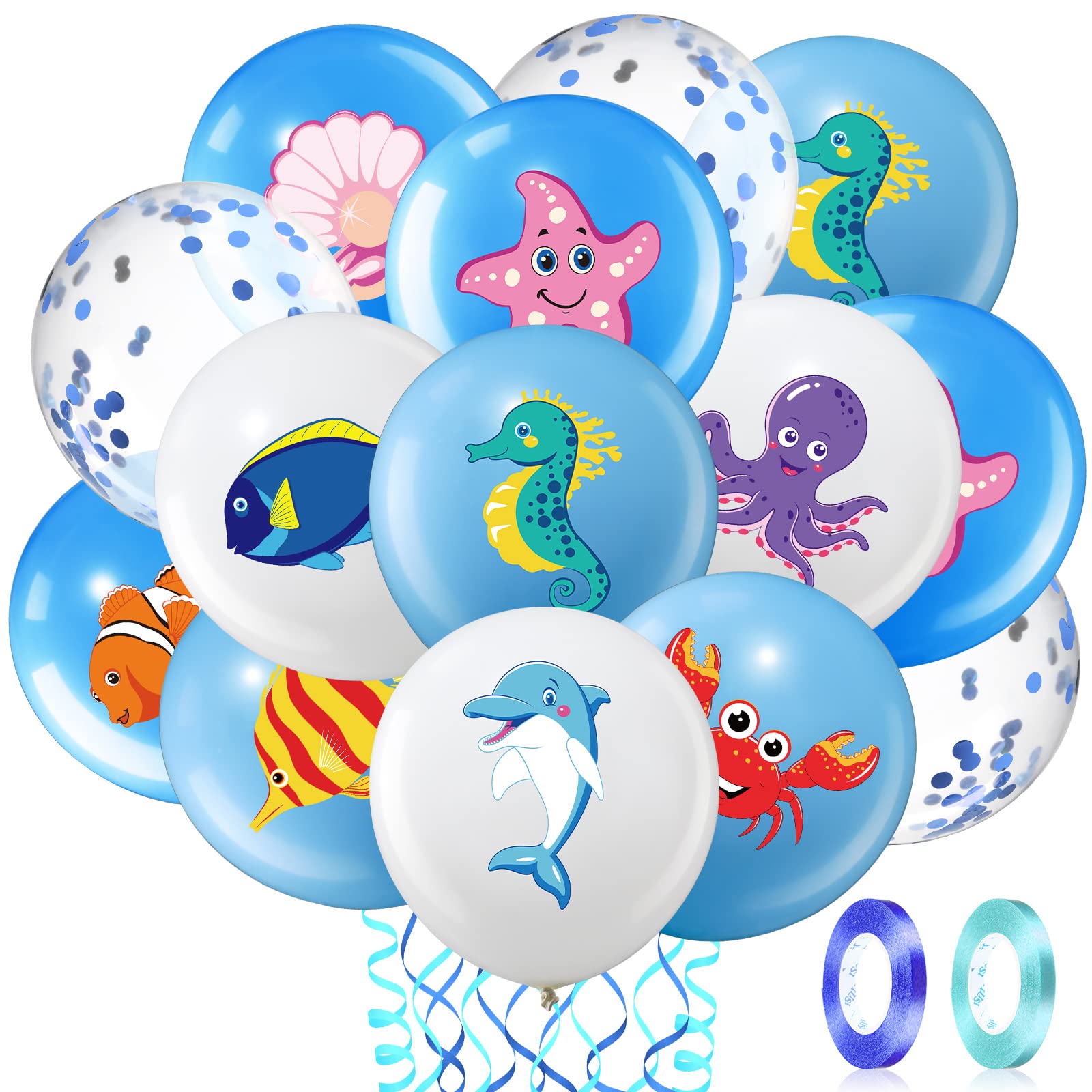 50 Pieces Sea Animals Balloons - Under the Sea Party Decorations, Ocean Theme Latex Balloons for Birthday, Baby Shower & Beach Parties - Perfect for Boys, Girls & Marine Creatures Lovers - Great for Underwater Decor, Pool Parties & Nautical Events