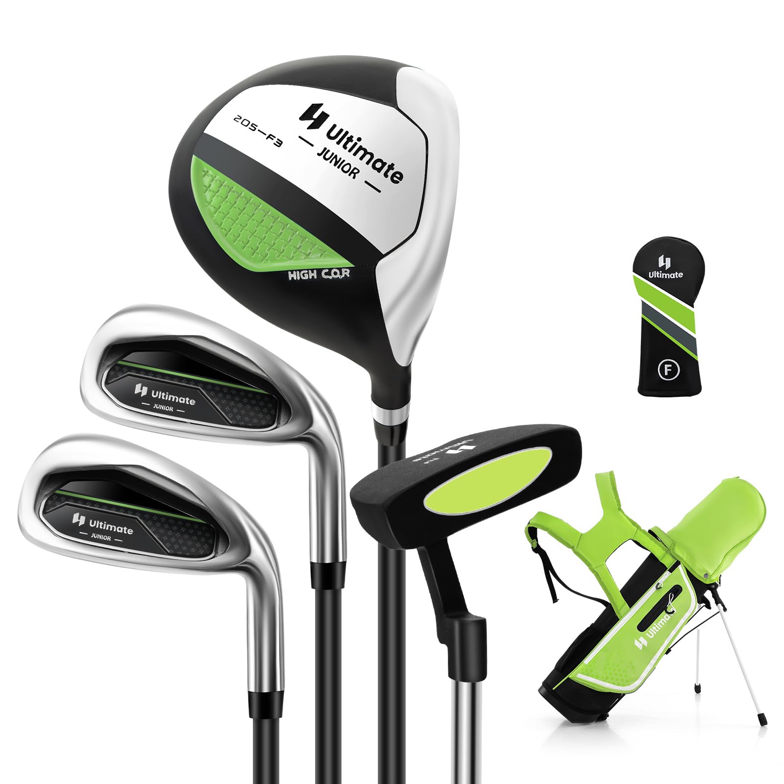 Tangkula Kids Golf Club Set for Children Ages 5-7 - Right Handed Junior Golf Clubs with 205CC #3 Fairway Wood, #7/#S Irons & Putter - Includes Head Covers, Rain Hood & Stand Bag - Perfect for Backyard Practice & Junior Golf Tournaments