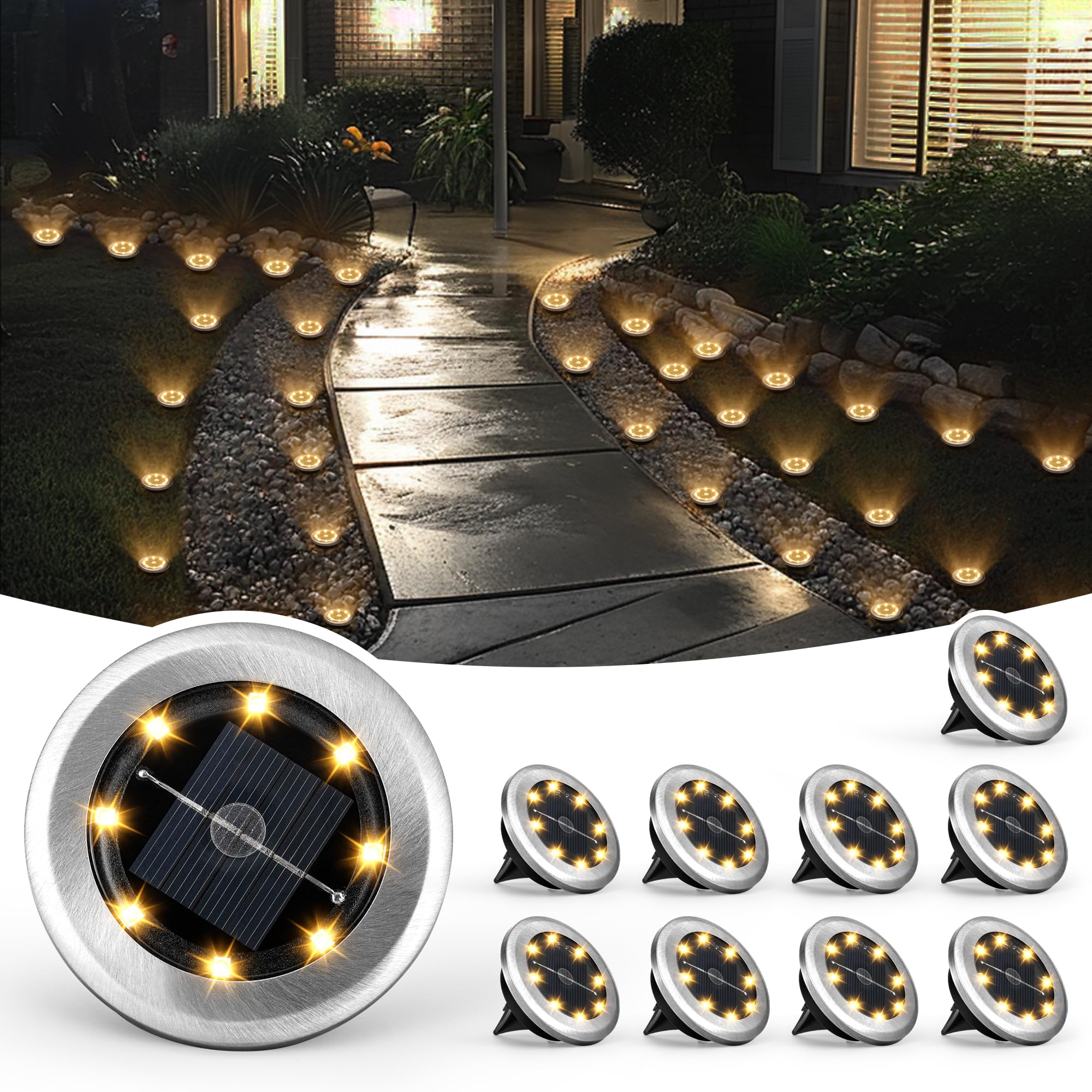 SOLPEX 10 Pack Mini Solar Ground Lights - Waterproof Outdoor Solar Pathway Lights for Garden, Yard, Driveway & Walkway - Warm White Landscape Lighting - Perfect for Patio, Deck, Backyard & Pathway Illumination