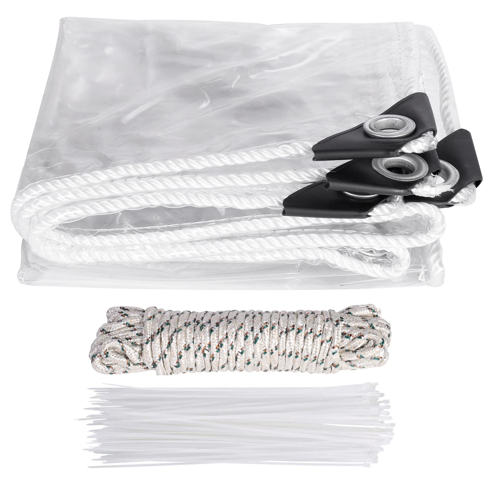 Heavy Duty Clear PVC Vinyl Tarpaulin - Waterproof, Transparent, Tear-Resistant with Reinforced Edges & Grommets | UV Protection for Greenhouse Cover, Patio Shade, Garden Protection, Outdoor Canopy, Pavilion Shelter | Perfect for Camping, Construction, Pool Cover & Emergency Weather Protection