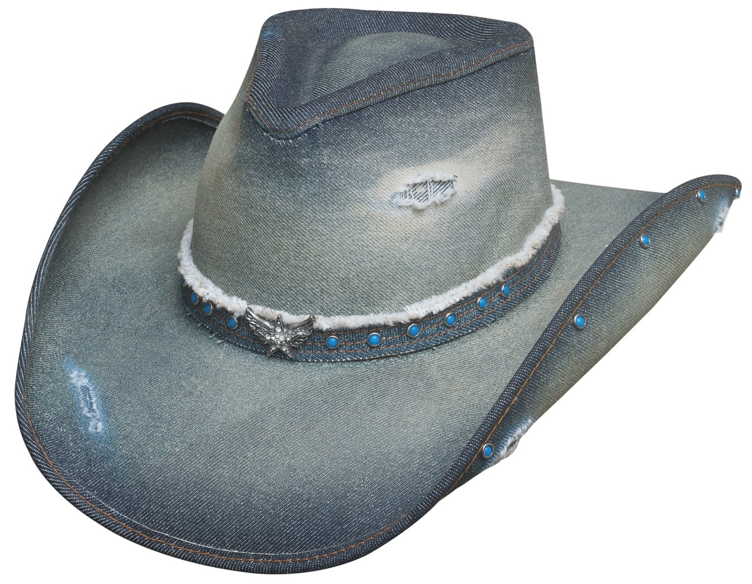 Montecarlo Silver Wings Denim Western Cowboy Hat for Men & Women - Vintage Style Rodeo Hat for Country Music Festivals, Rodeos & Outdoor Events