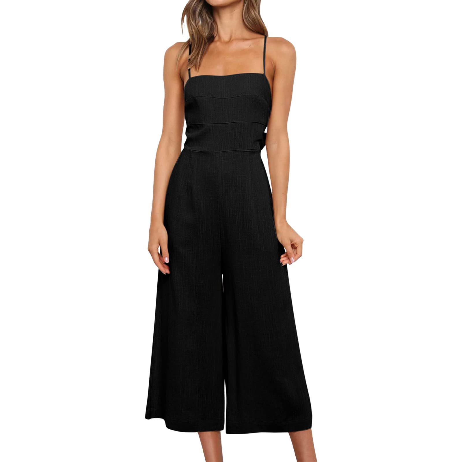 Women's One Shoulder Pleated High Waist Wide Leg Jumpsuit Romper with Pockets - Summer Casual Outfit for Beach, Vacation & Party (Black, Size S)