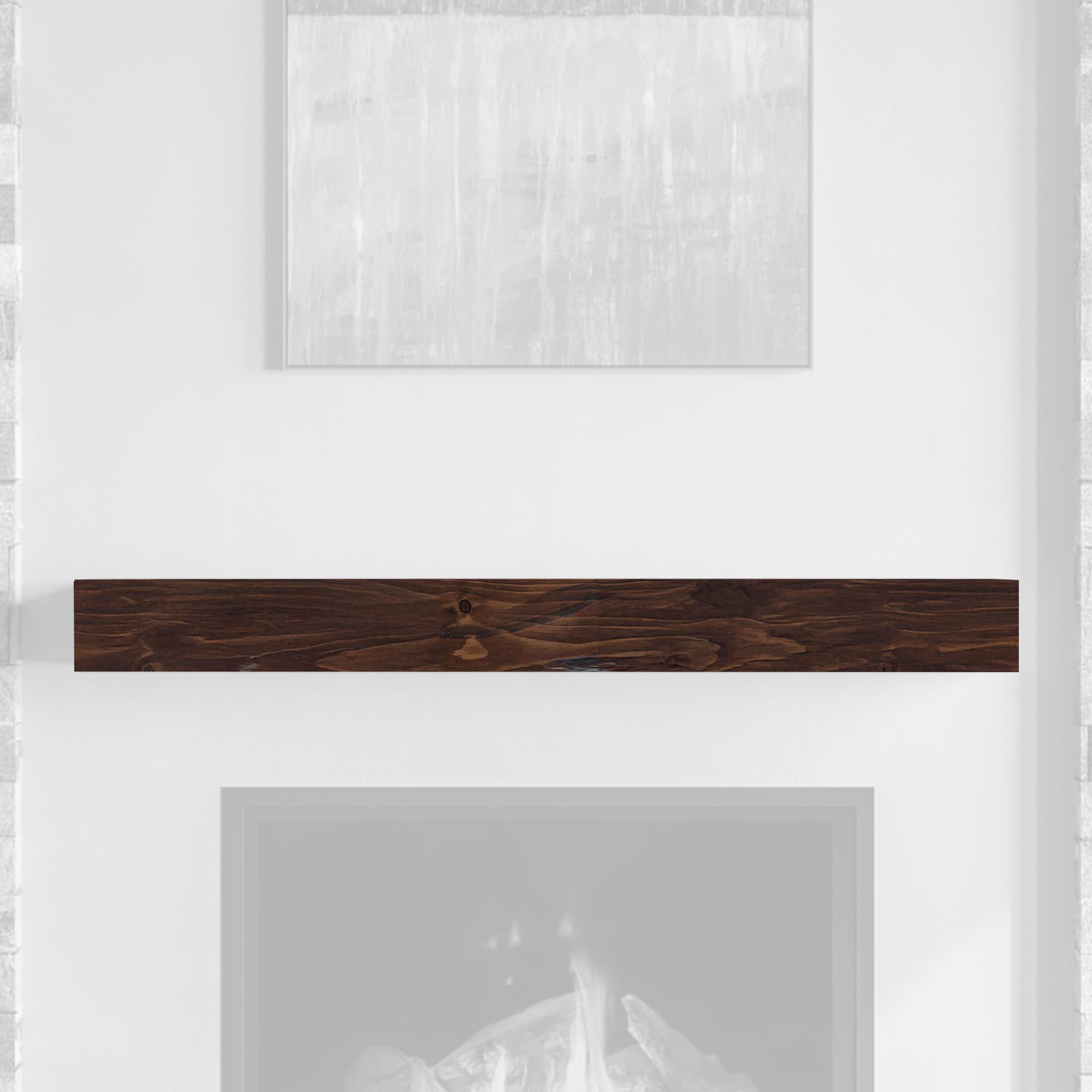 MANTELSDIRECT Dakota 60 Inch Pine Wood Floating Fireplace Mantel Shelf - Burnt Sienna Red | 9