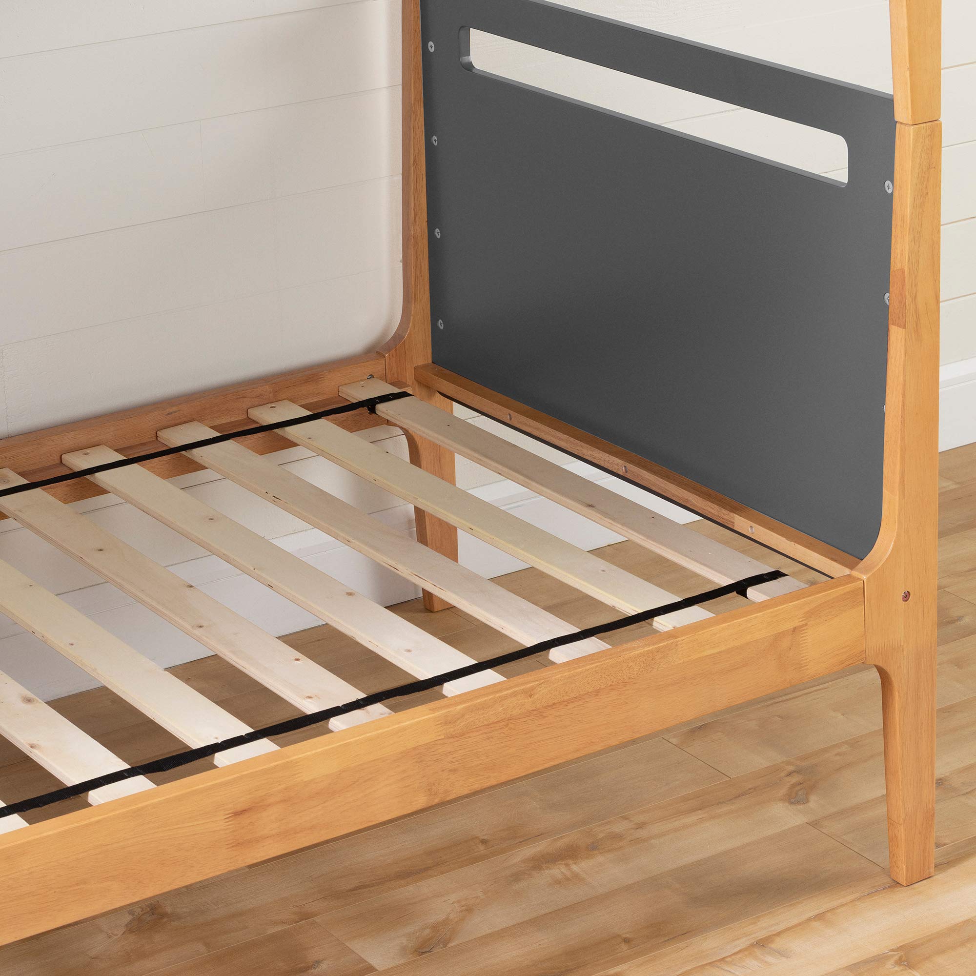 South Shore Bebble Twin Bunk Bed with Ladder - Charcoal Gray & Exotic Wood Finish - Space-Saving Kids Bedroom Furniture for Siblings or Sleepovers