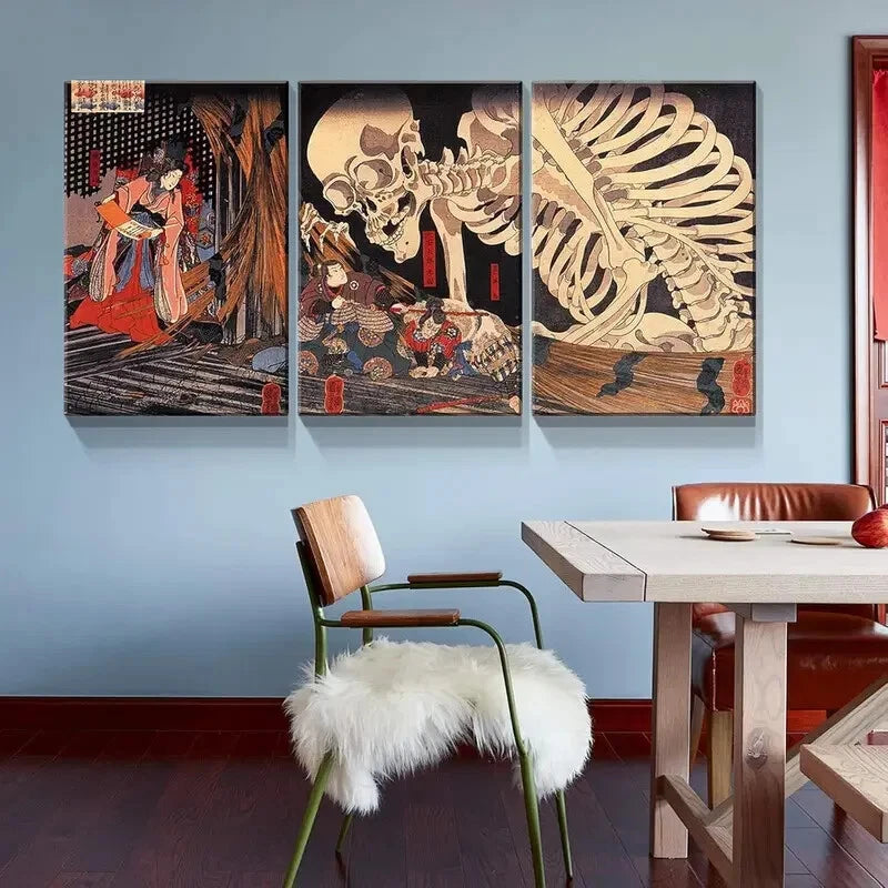 3-Piece The Witch and The Skeleton Metal Wall Art - Gothic Halloween Decor - Ready to Hang for Living Room, Bedroom, or Office