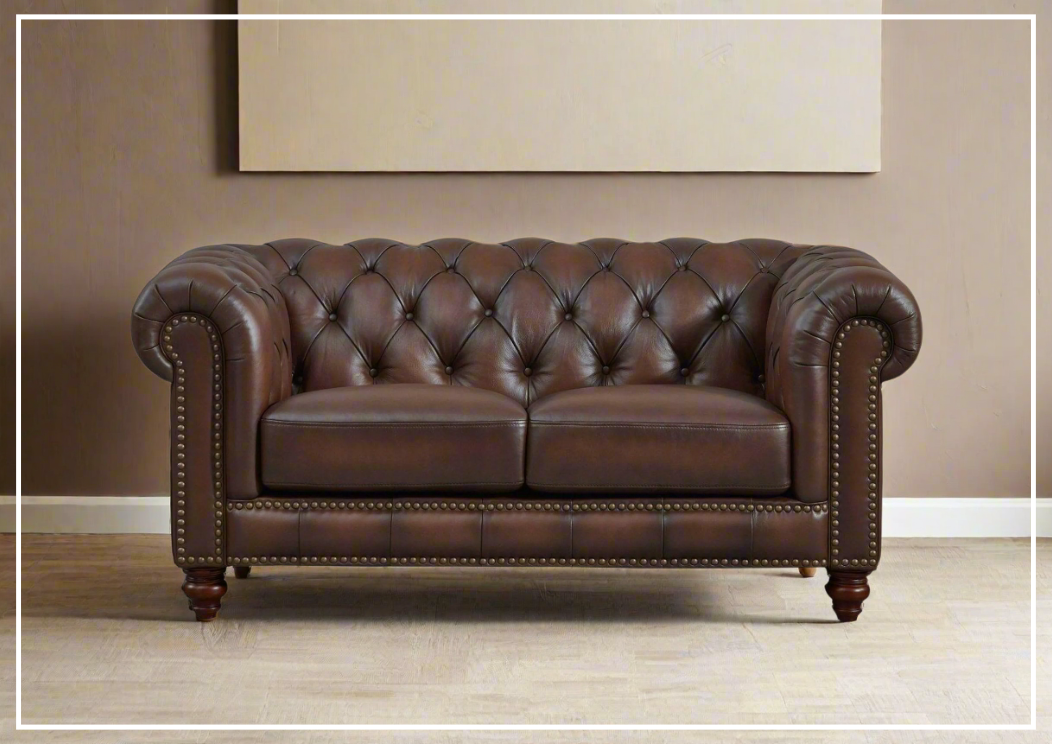 Premium Hydeline Alton Bay Leather Loveseat with Nailhead Trim - Genuine Leather Sofa for Living Room, Office & Lounge Comfort