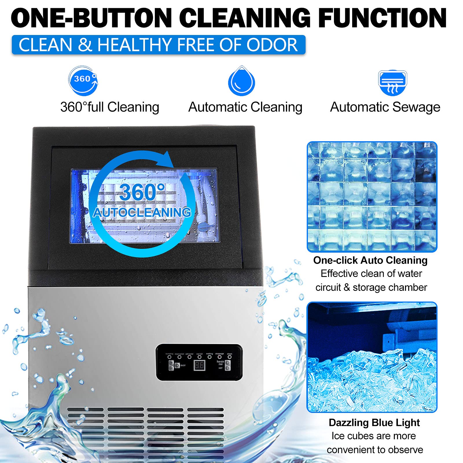 SmaketBuy 110LBS/24H Commercial Ice Maker Machine - Stainless Steel Automatic Ice Cube Maker with 24LBS Storage Capacity (32 Cubes) - Freestanding Heavy Duty Ice Machine for Restaurants, Bars, Coffee Shops, Hotels, and Catering Services - Perfect for Beverage Cooling, Cocktail Making, and Food Preservation