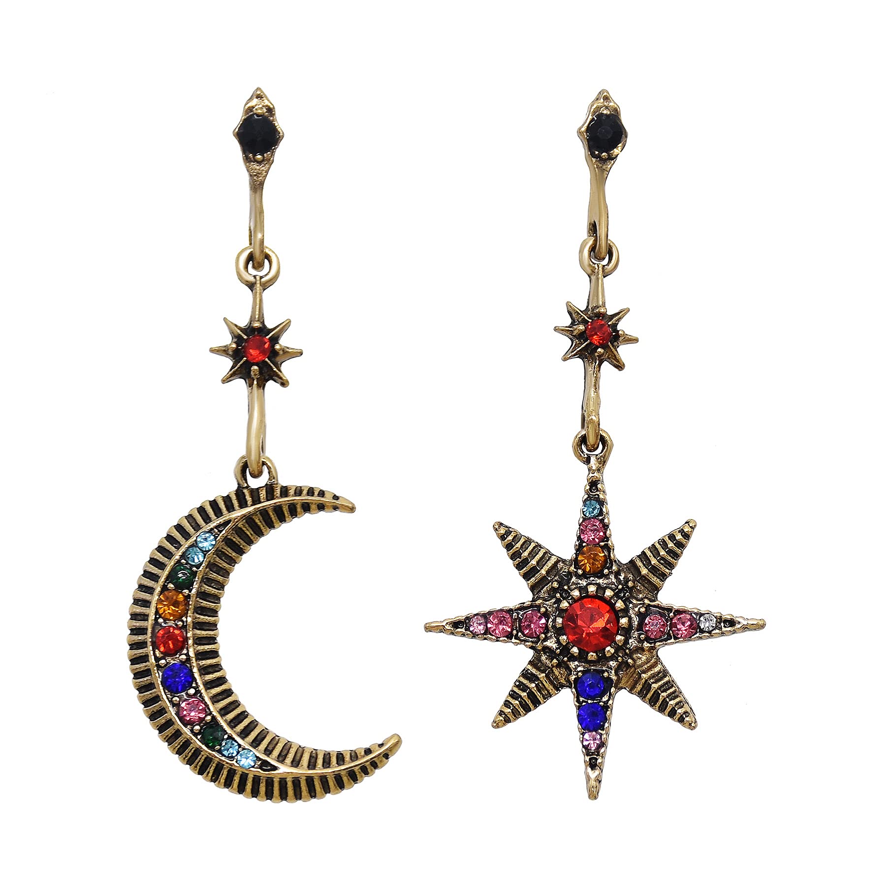 Celestial Boho Moon and Sun Drop Dangle Earrings - Rhinestone Crystal Moonstone Crescent Star Long Stud Earrings for Women | Perfect for Christmas Gifts, Boho Fashion & Festival Jewelry