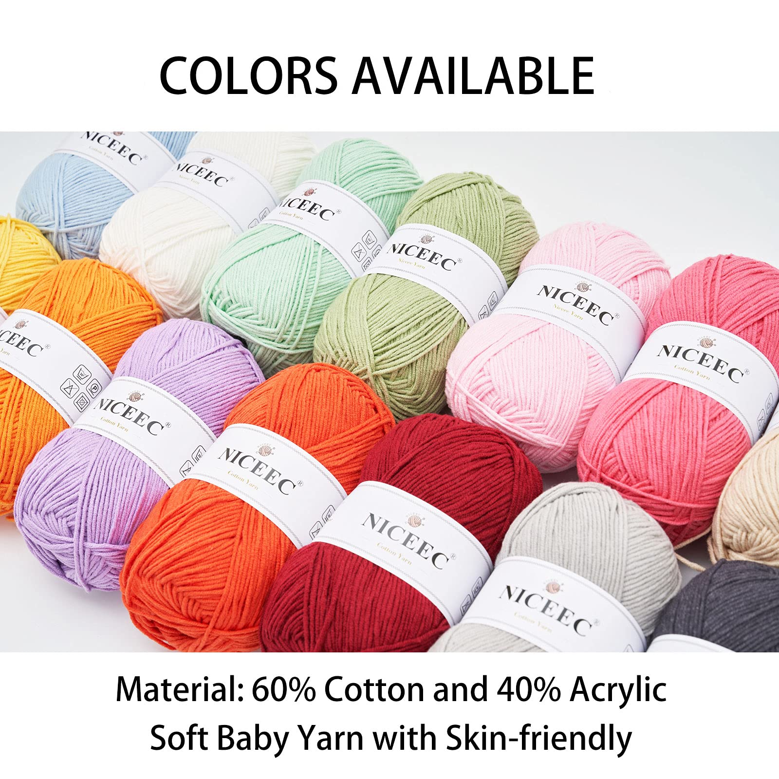 NICEEC 3-Pack Soft Cotton Blend Yarn for Knitting & Crochet - 5-Ply Baby Blanket Yarn (100g x 3, Total 660m/720yds) - Dusty Blue | Perfect for DIY Baby Blankets, Scarves & Craft Projects