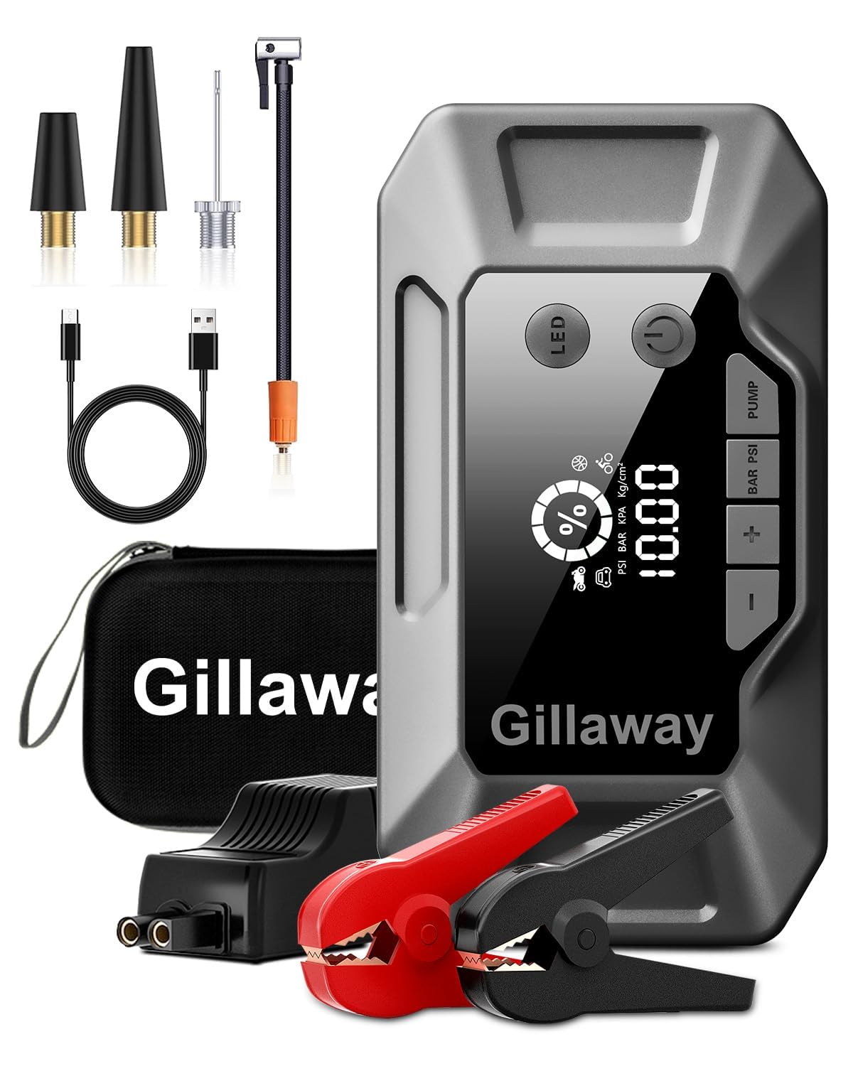 Q11 4500A Portable Car Jump Starter with Air Compressor (150PSI) - 10L Gas/8.0L Diesel Engine Starter, QC 3.0 Power Bank & Tire Inflator - Emergency Roadside Assistance for Cars, Trucks, SUVs & Motorcycles
