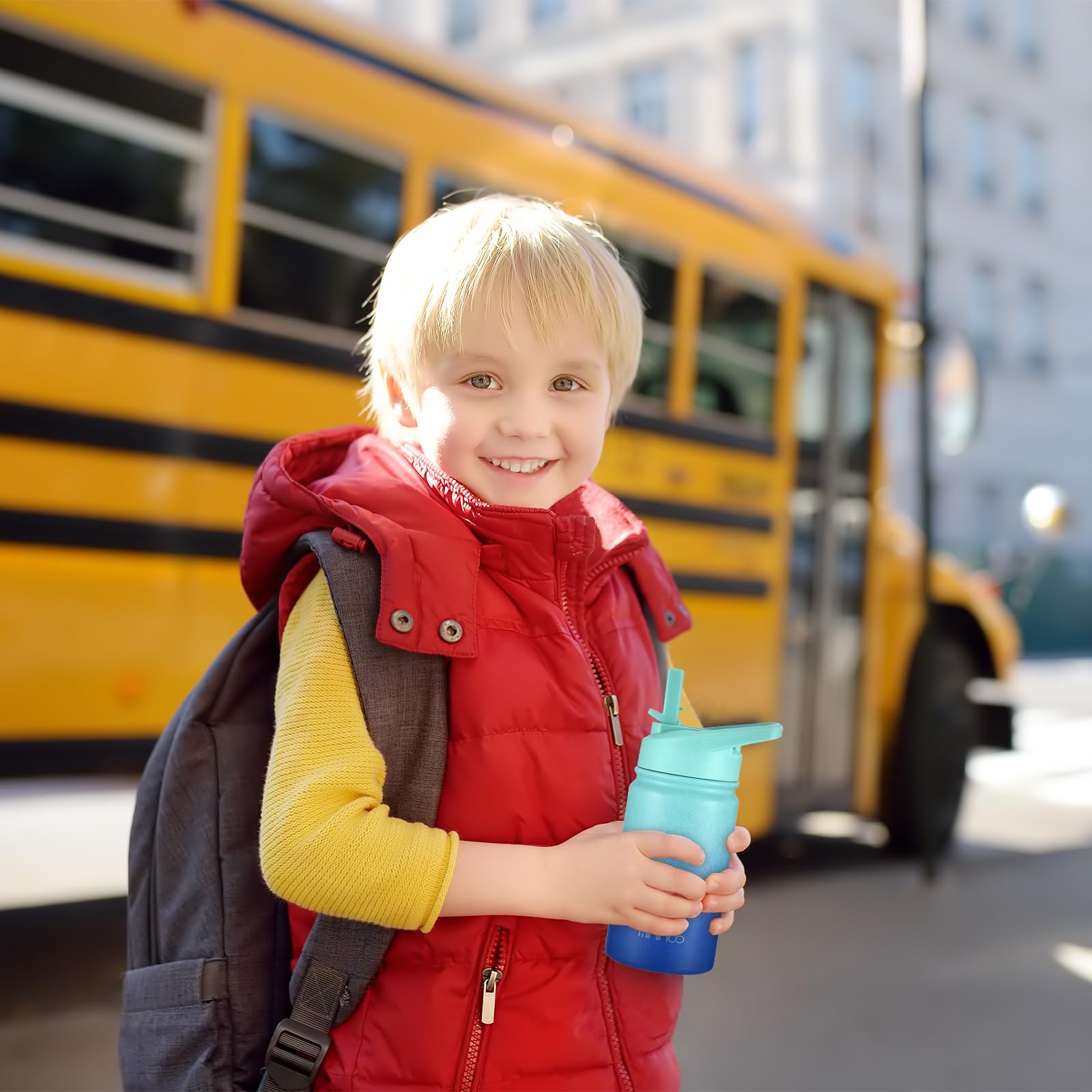 Mininoo 12oz Insulated Kids Water Bottle - Stainless Steel with Straw & Chug Lid for School & Outdoor