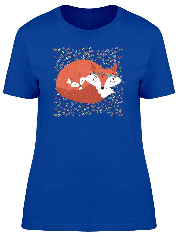 Mother Fox and Her Kid Sleepy Tee Women's - Cute Fox Graphic T-Shirt for Women - Comfortable Cotton Sleepwear & Lounge Wear