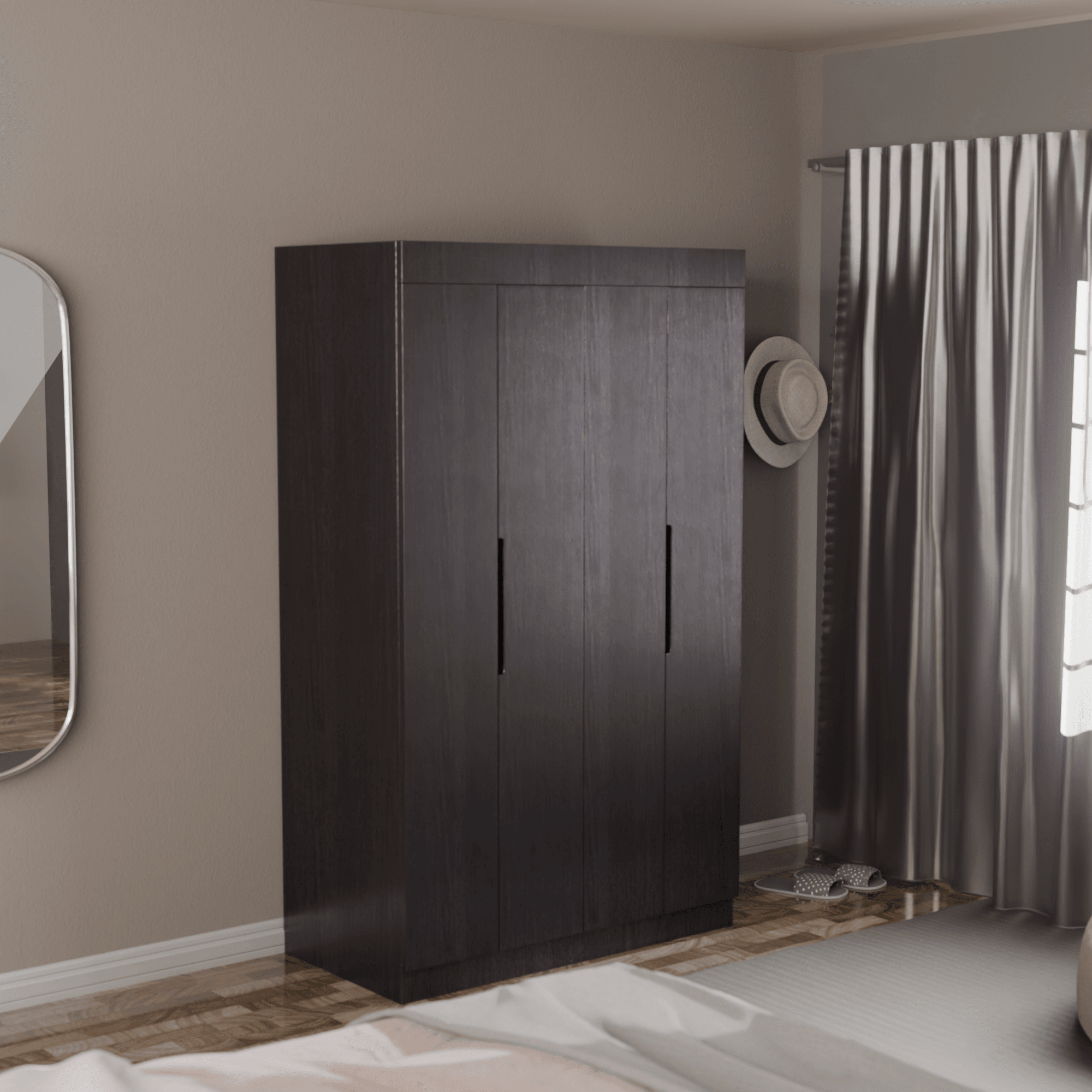 Harris 4 Door Open Wardrobe - Modern Closet Organizer for Bedroom, Living Room & Entryway - Spacious Storage Cabinet with Adjustable Shelves & Hanging Rod