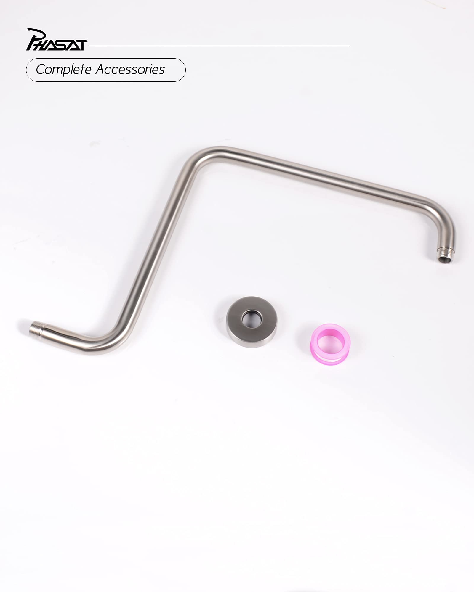 High Rise S Shaped Shower Arm 16.65 Inches - Brushed Nickel Shower Head Extension with Flange | Durable Replacement for Bathroom & Shower Upgrades | Perfect for Modern Home, Spa, and Hotel Renovations