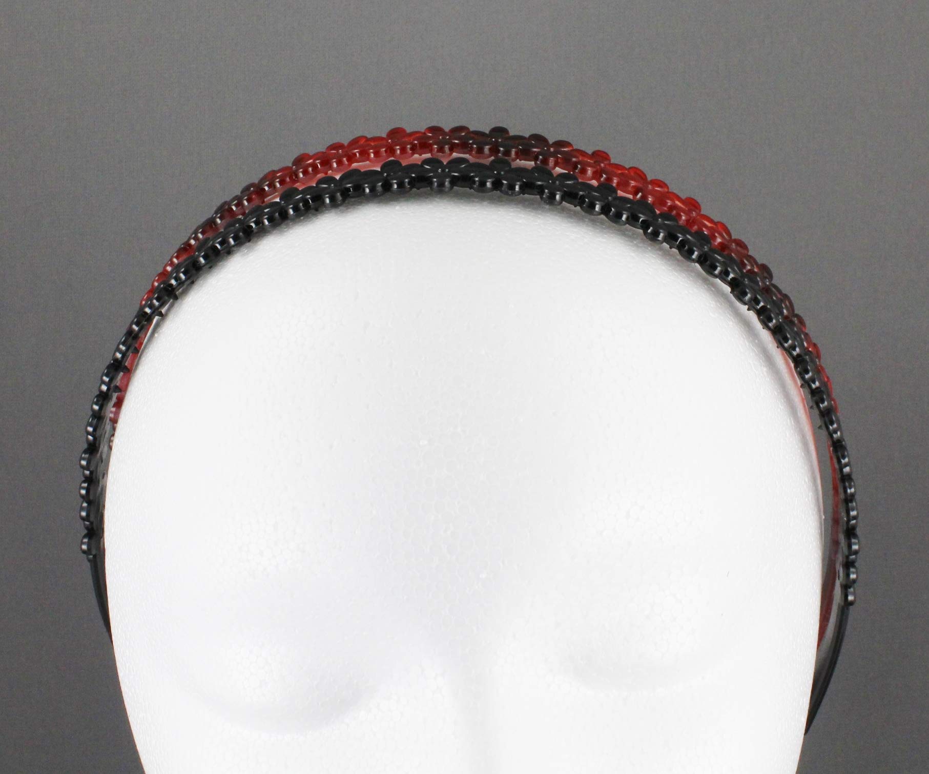 Brown & Black Plastic Thin Skinny Headbands Set - 2 Pack with Daisy Flower Design, 1/2 Inch Wide Narrow Grip Teeth - Perfect for Women's Hair Accessories, Sports, Workouts and Everyday Styling