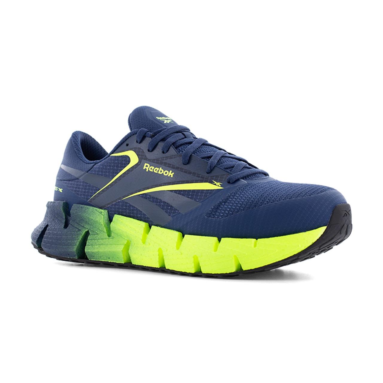FloatZig Athletic Composite Toe Work Shoes for Men & Women - Lightweight Safety Shoes with Slip-Resistant Outsole, Breathable Mesh (Blue/Lime) - Perfect for Construction, Warehouse, and Outdoor Work