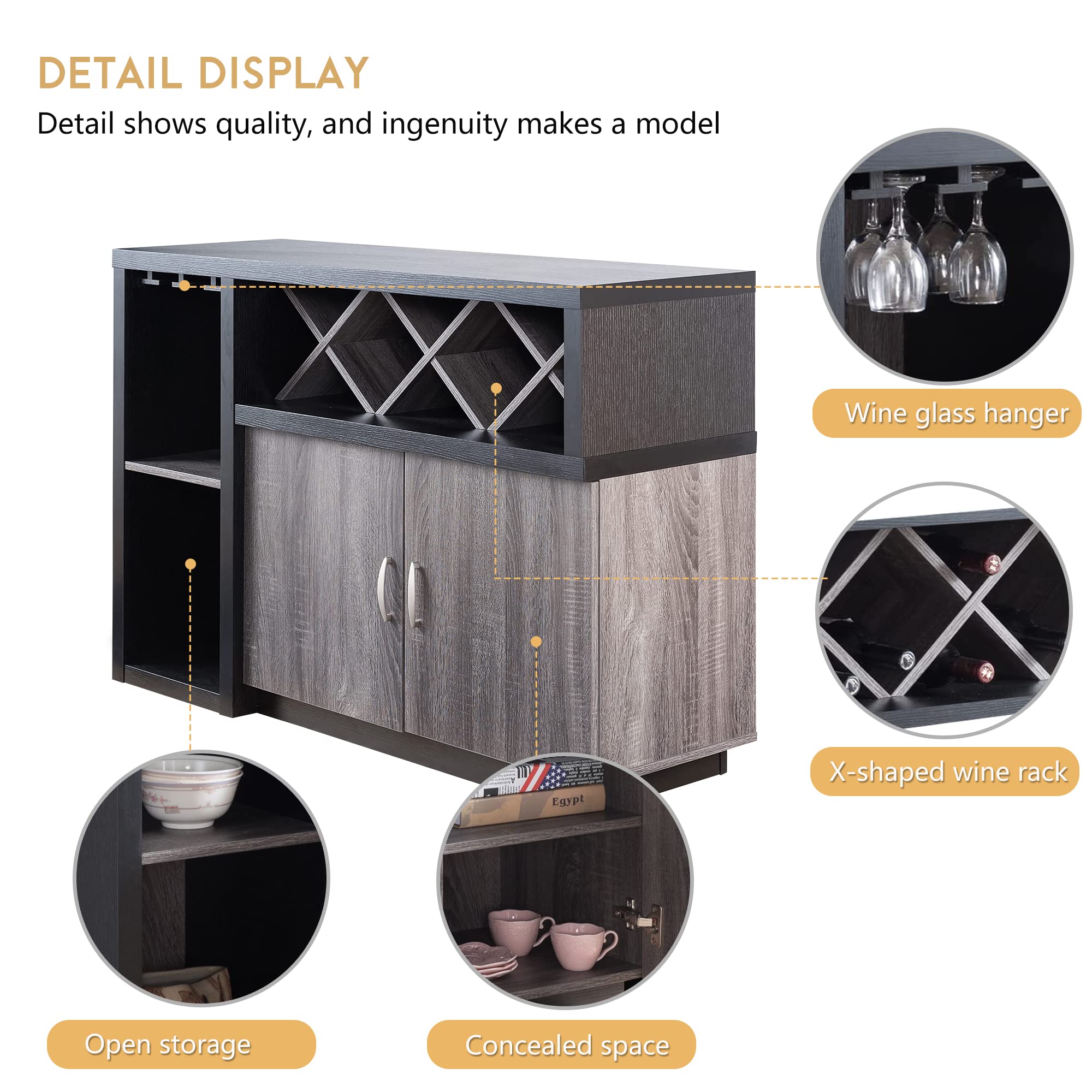 PayLessHere Grey Wine Bar Cabinet - Multifunctional Liquor Storage & Wine Rack for Kitchen, Dining Room, Home Bar - Perfect for Entertaining & Organizing Your Wine Collection