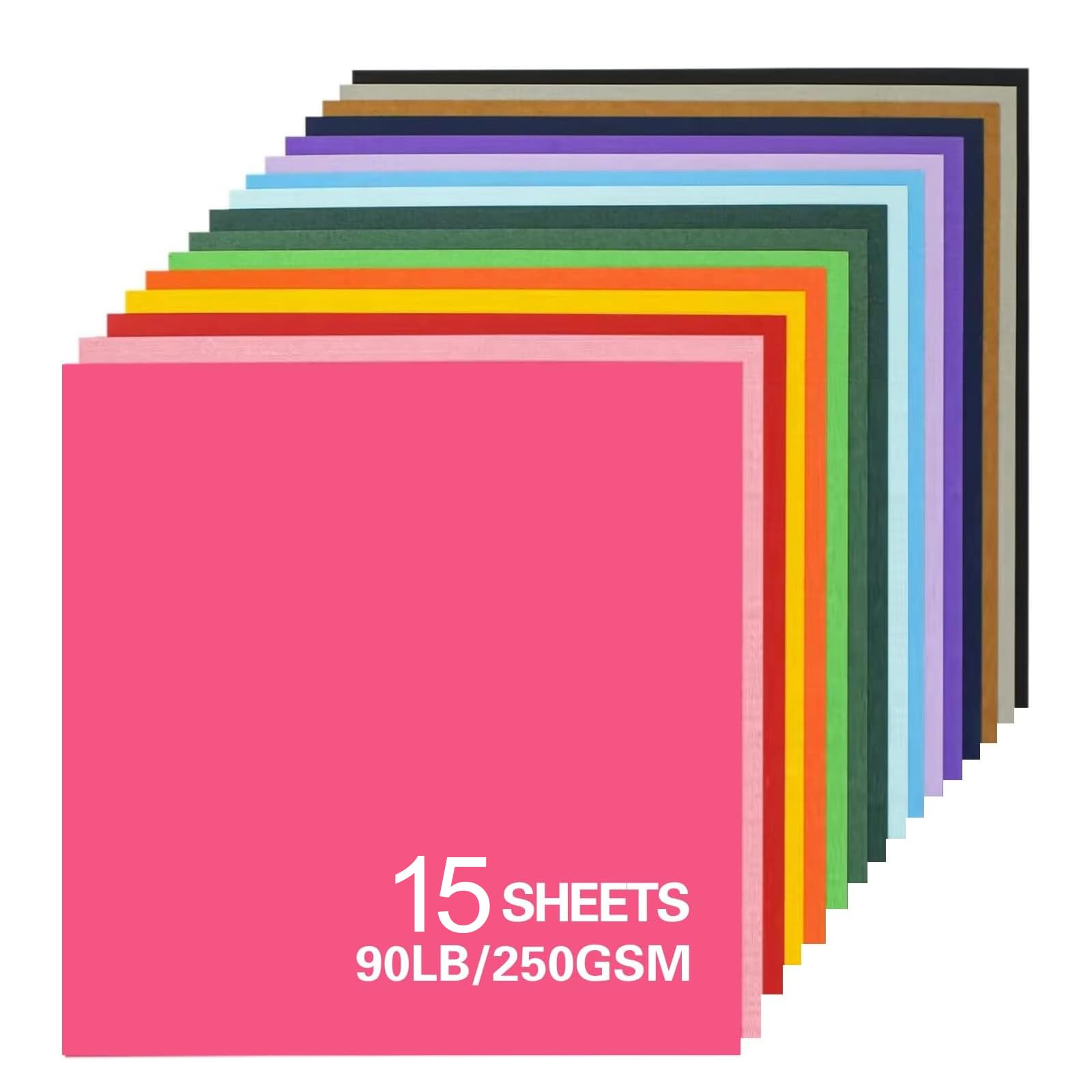 12x12 Cardstock Paper - 15 Sheets, 24 Assorted Colors, 90 lb/250 GSM Heavyweight Paper for Cricut, Silhouette, Scrapbooking, Card Making, DIY Crafts - Perfect for Home Decor, Party Invitations & School Projects