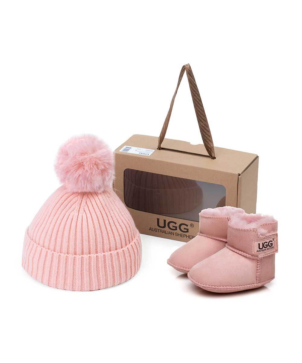 UGG Baby Beanie Bootie Gift Set - Soft Wool Booties & Hat for Newborns & Infants | Perfect Baby Shower Gift & Winter Outfit Accessories