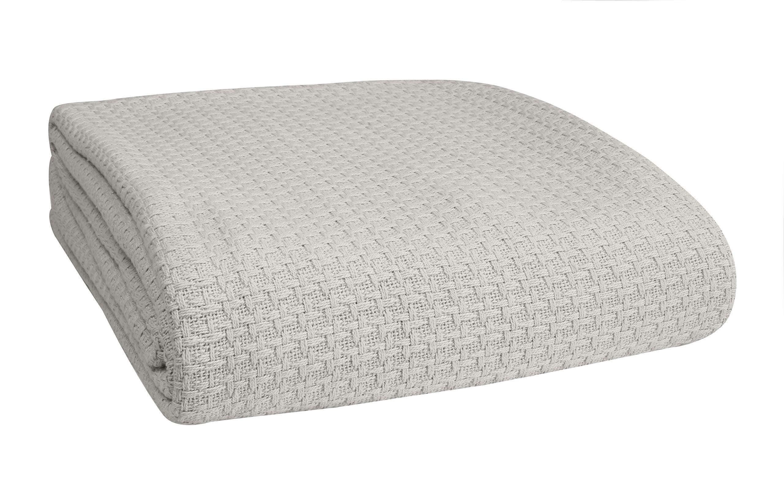 BELIZZI HOME 100% Cotton Twin Size Thermal Blanket - Breathable All Season Bed Blanket for Layering - Light Grey - Perfect for Bedroom, Guest Room, Dorm & Cozy Nights
