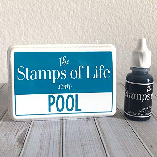 Premium Stamp Ink Pad and Refill Combo Pack for Card Making, Scrapbooking & DIY Crafts - High-Quality Pool Color Ink by The Stamps of Life - Perfect for Handmade Greeting Cards, Journals and Paper Crafts