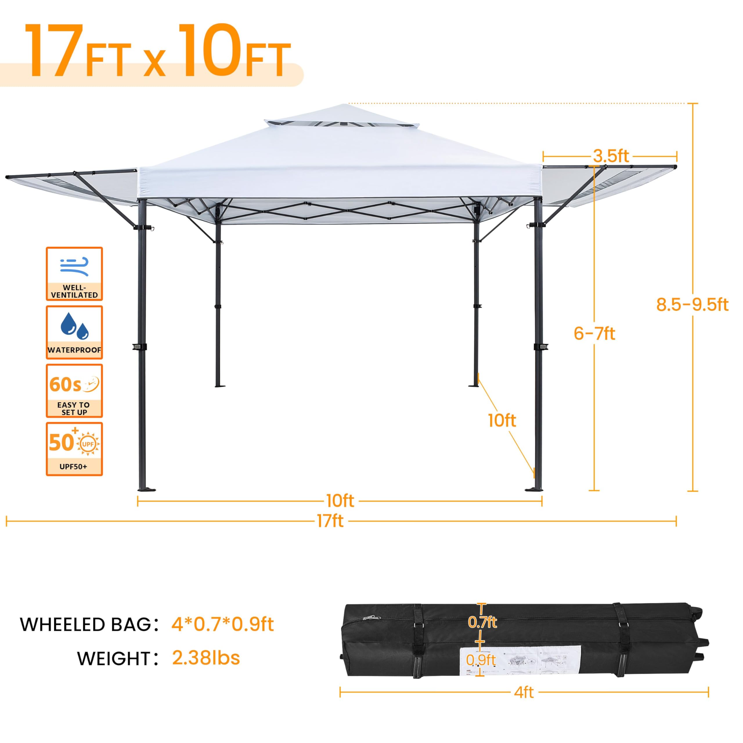 Yaheetech 10x17ft Pop Up Canopy Tent with Adjustable Awnings - Heavy Duty Instant Shelter for Outdoor Events, Parties, Camping & Backyard - Ventilation Design, Wheeled Carry Bag & Easy One-Handed Setup (White)