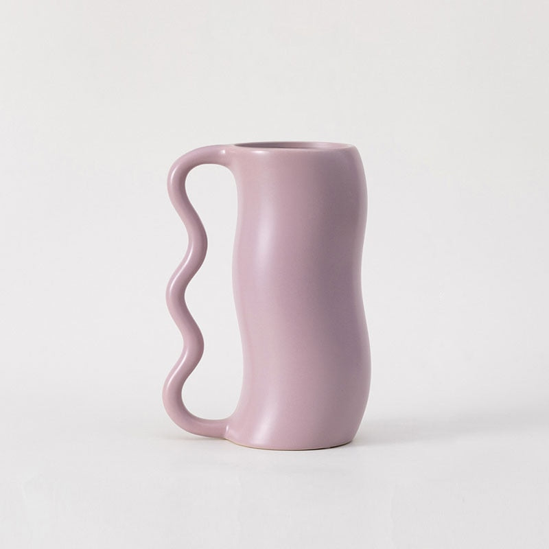 Lavender Wavy Ceramic Vase - Handmade Decorative Flower Pot for Home Decor, Wedding Centerpiece, Boho Farmhouse Style