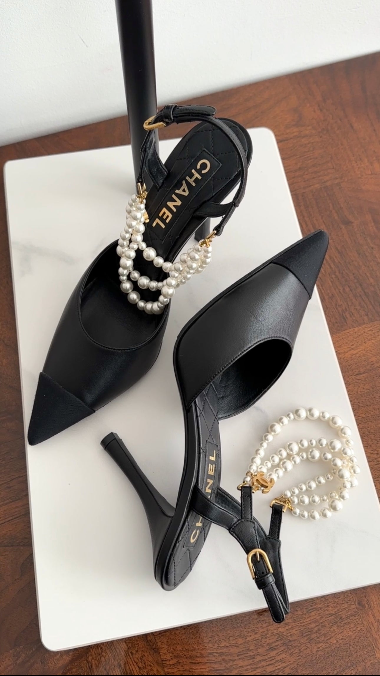 Chanel Black Leather & Fabric Cap Toe Pearl High Heels Women's Shoes Size 40C - Perfect for Evening Parties, Weddings & Special Occasions
