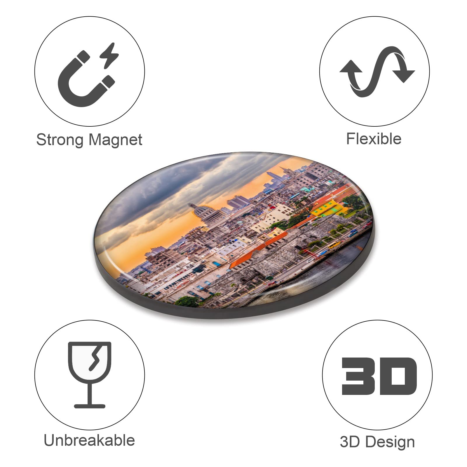 Havana Cuba Refrigerator Magnet - 1.1 Inch Strong Flexible Epoxy Dome Magnet for Fridge, Office & Travel Souvenirs | Perfect for Kitchen Decor, Collectibles & Gift Giving