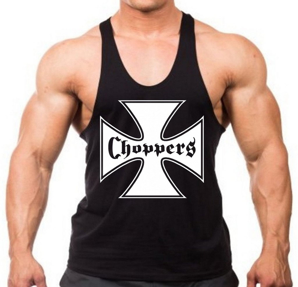Men's Chopper Cross Biker Black Stringer Tank Top - Breathable Muscle Shirt for Motorcycle Riding & Gym Workouts