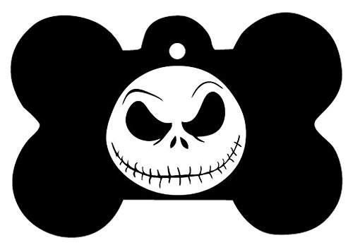 Personalized Jack Skellington & Zero Dog Tag - Custom Engraved Bone-Shaped Pet ID Tag for Dogs & Cats - Perfect for Halloween & Christmas Collars (Jack Black Face Design)