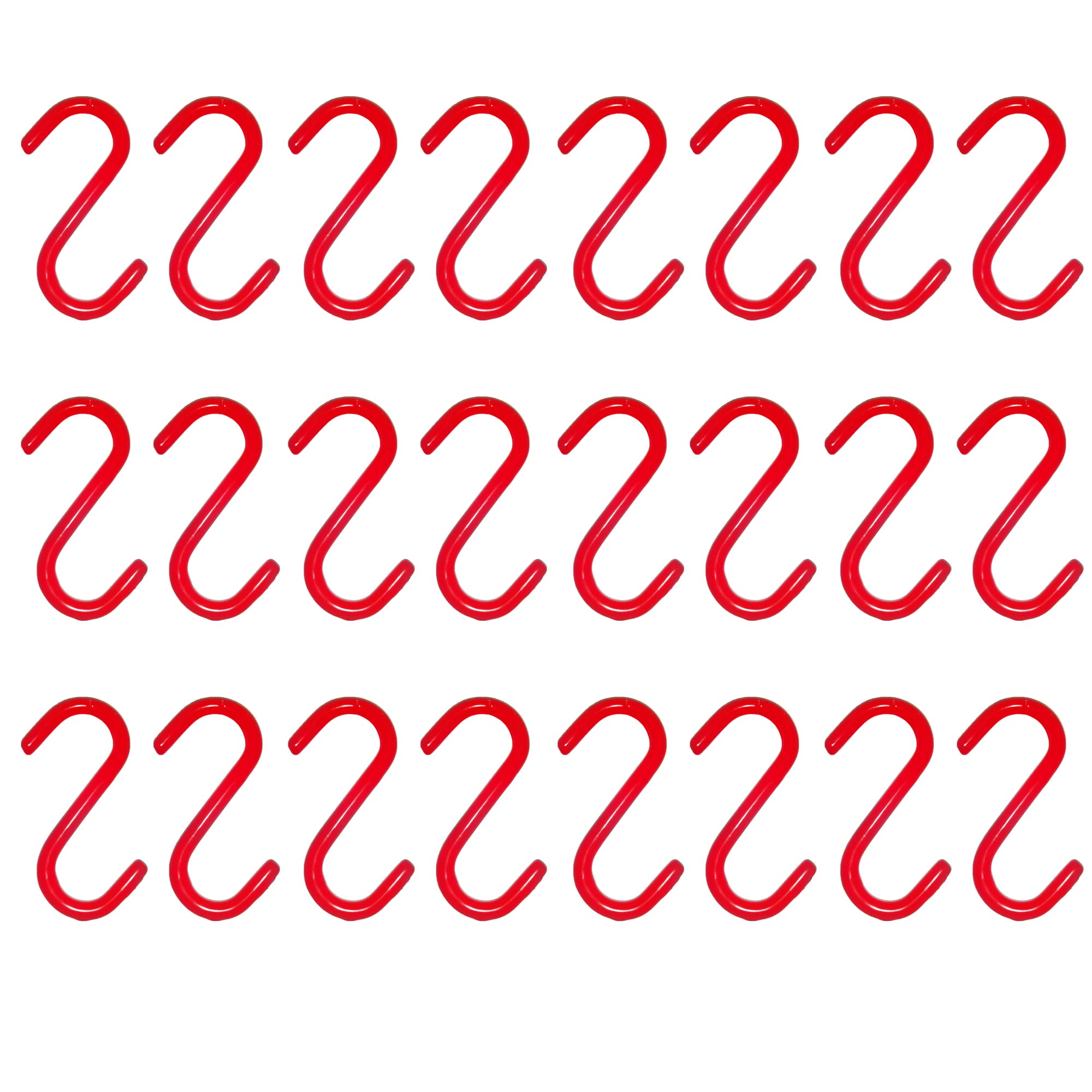 24 Pack 3 Inch Red Vinyl Coated S-Hooks - Heavy Duty Hanging Hooks for Kitchen Organizers, Pantry Shelves, Bathroom Towels & Home Storage Solutions