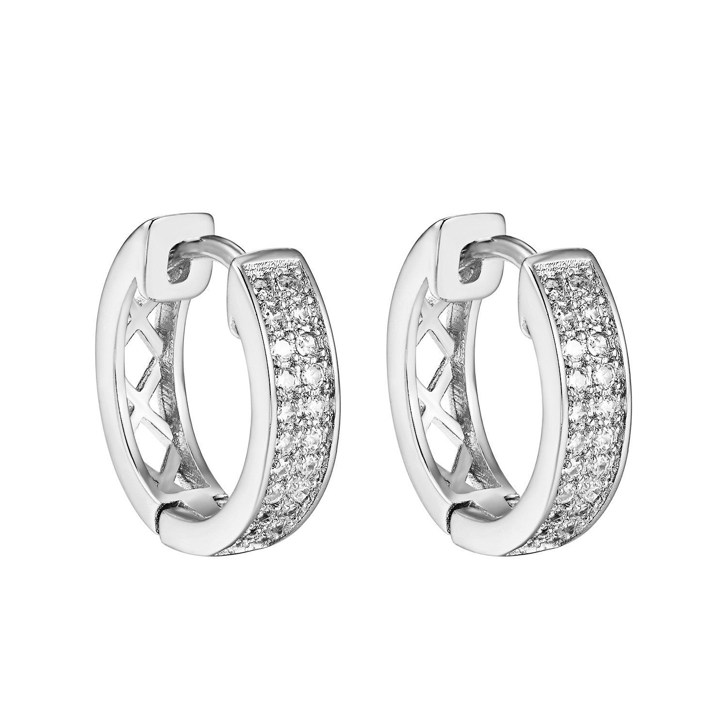 Stylish Silver Tone Hoop Huggie Earrings with Simulated Diamonds - Round Cut Design for Men & Women | Perfect for Everyday Wear, Parties & Gifts
