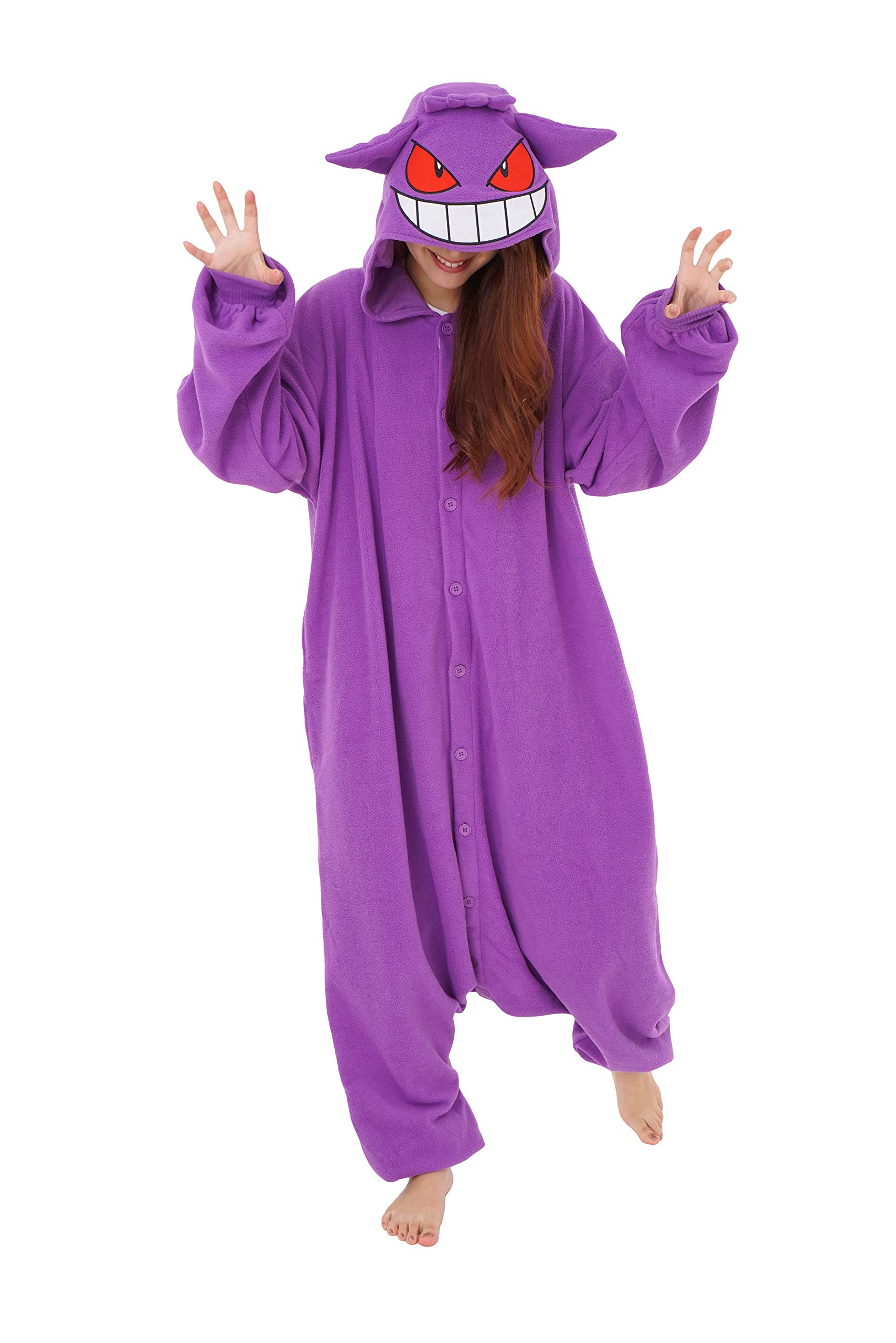 SAZAC Gengar Kigurumi - Premium Adult Pokemon Onesie Pajamas - Soft & Comfortable Halloween Costume for Men & Women - Machine Washable Loungewear - Perfect for Cosplay, Sleepwear & Anime Conventions