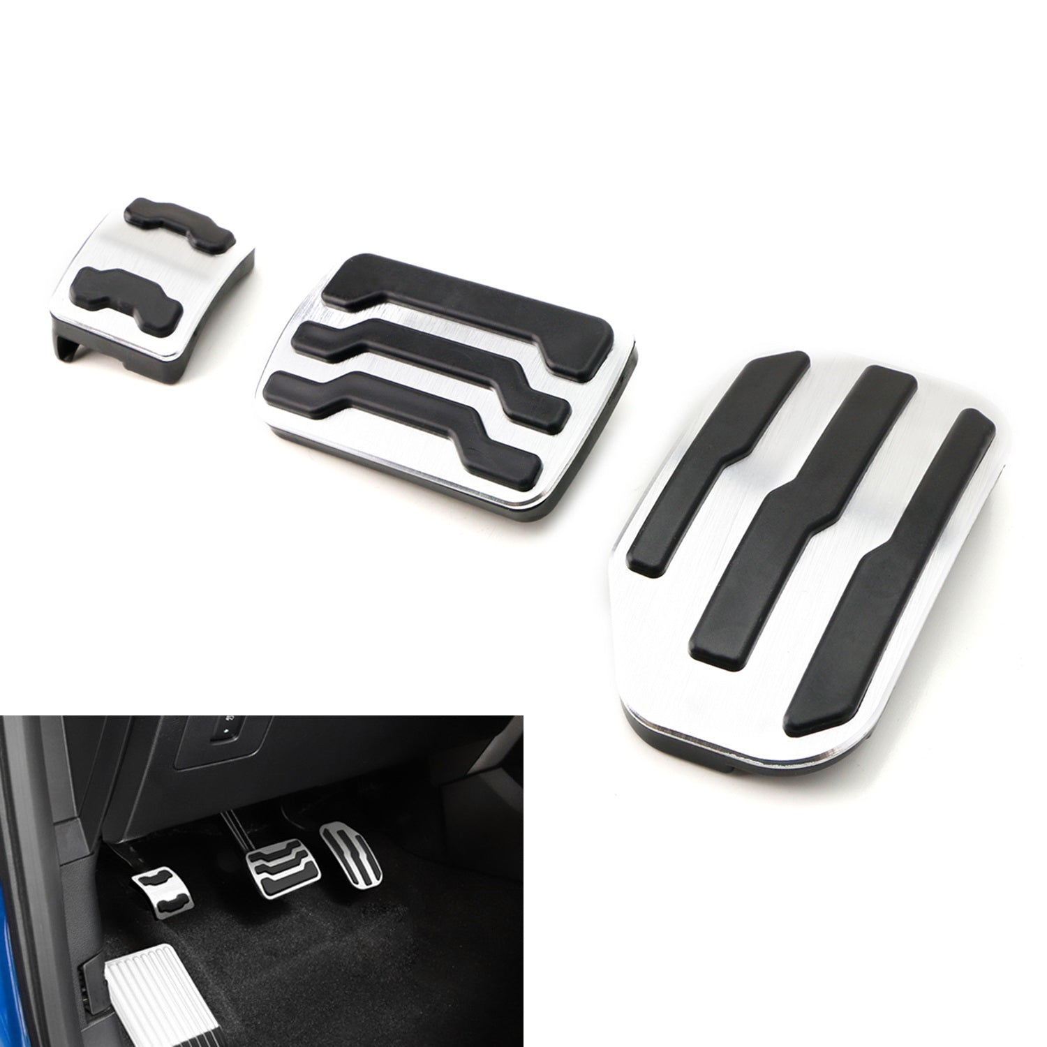 3-Piece Silver Aluminum Foot Pedal Covers for 2015-2020 Ford F150 - Anti-Slip Track Design - Upgrade Interior Accessories for Enhanced Driving Comfort & Style