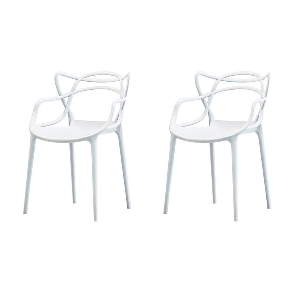 2-Pack Modern Nordic Stackable Garden Chairs with Armrests & Backrest - Patio, Balcony, Dining & Lounge Chairs for Outdoor & Indoor Use