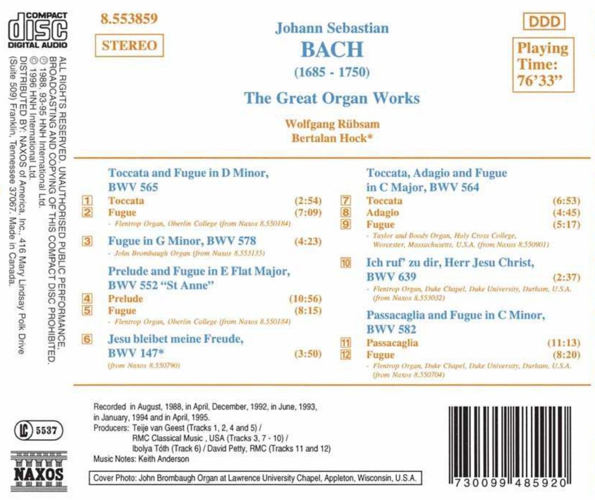 J.S. Bach: The Great Organ Works - Complete Collection of Baroque Organ Music for Church, Concert & Classical Music Lovers