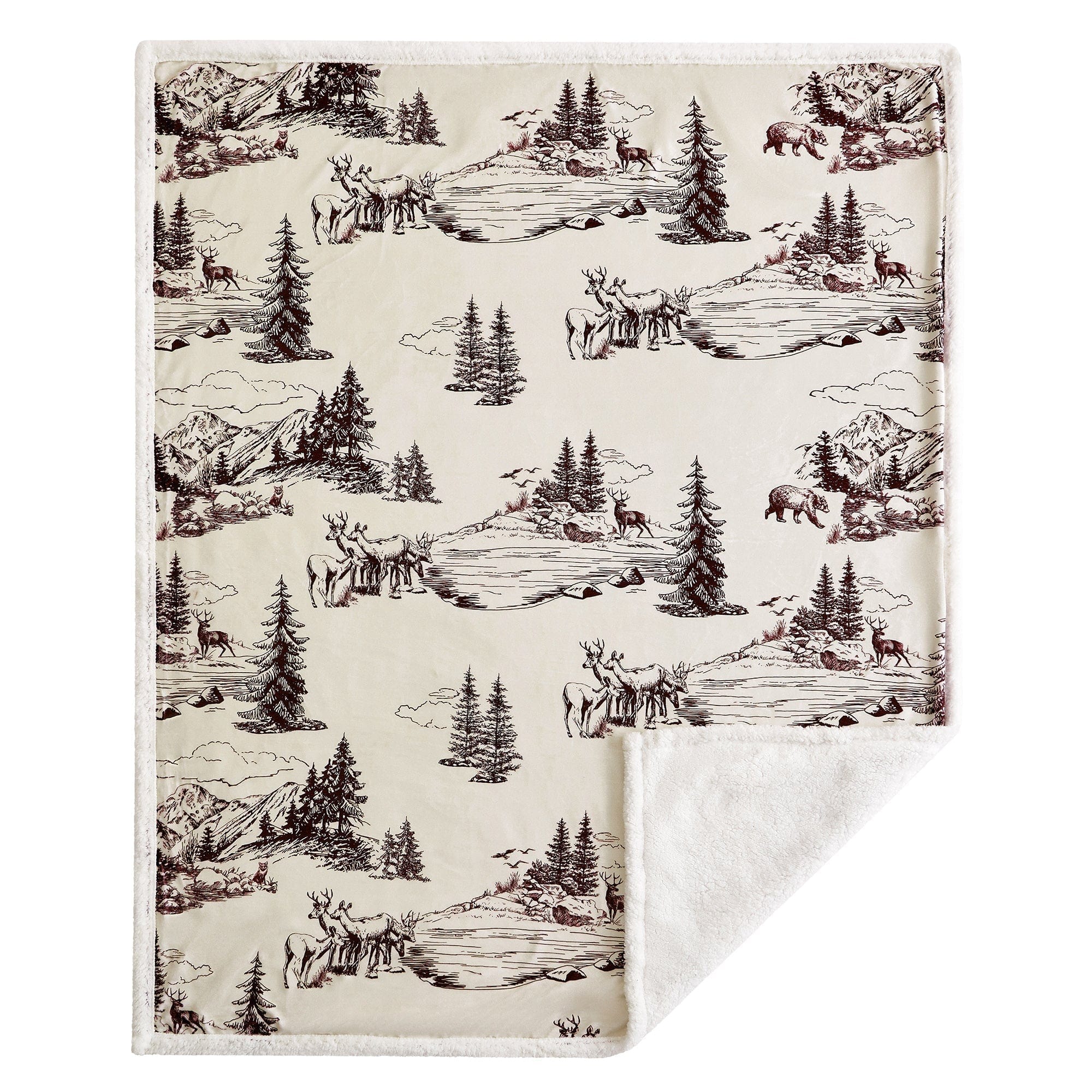 Cozy White Pine Campfire Sherpa Throw Blanket - Soft Flannel Fleece for Winter Warmth - Perfect for Camping, Picnics, and Home Decor